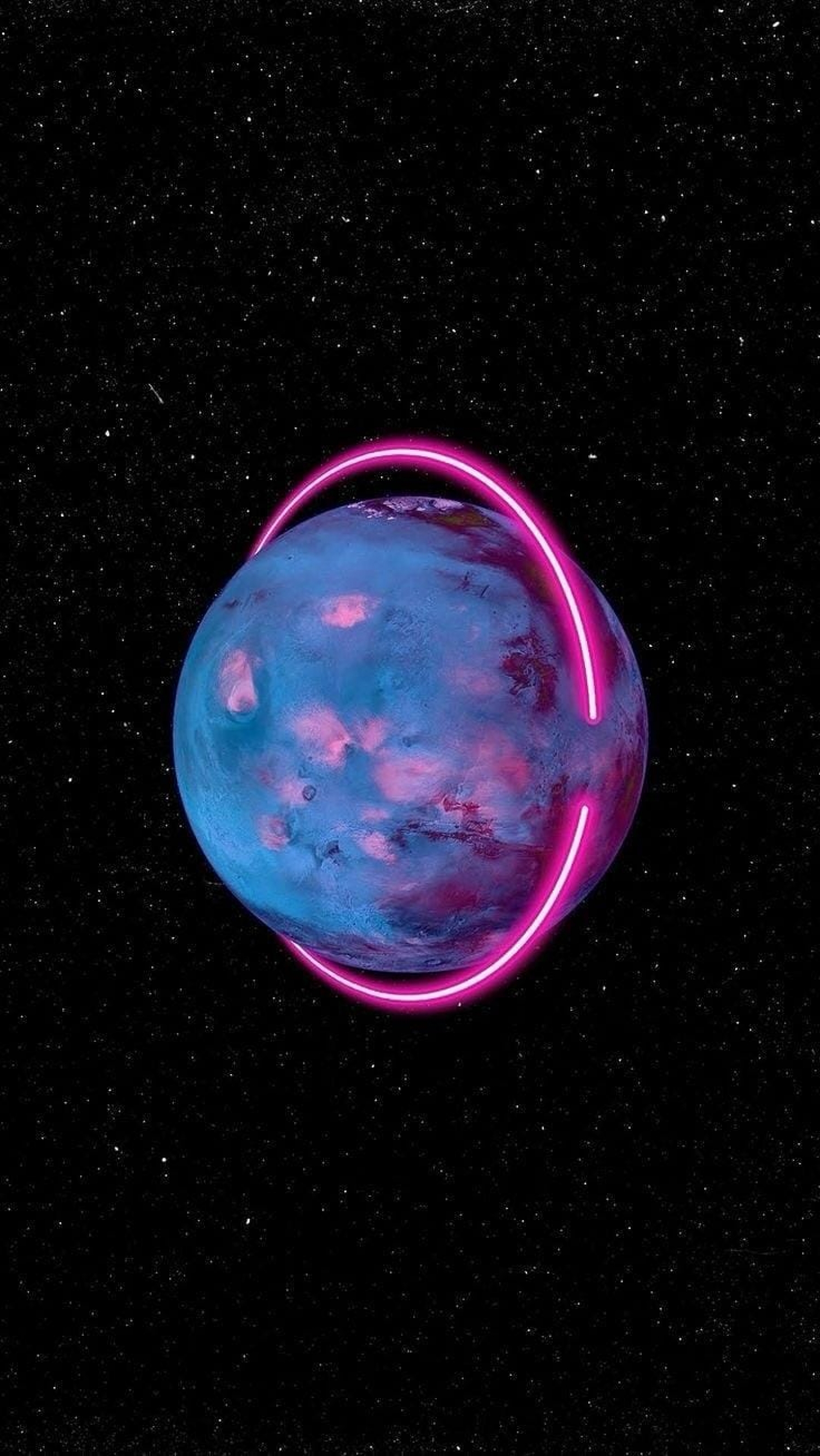 Planet With A Pink Neon Ring Around It