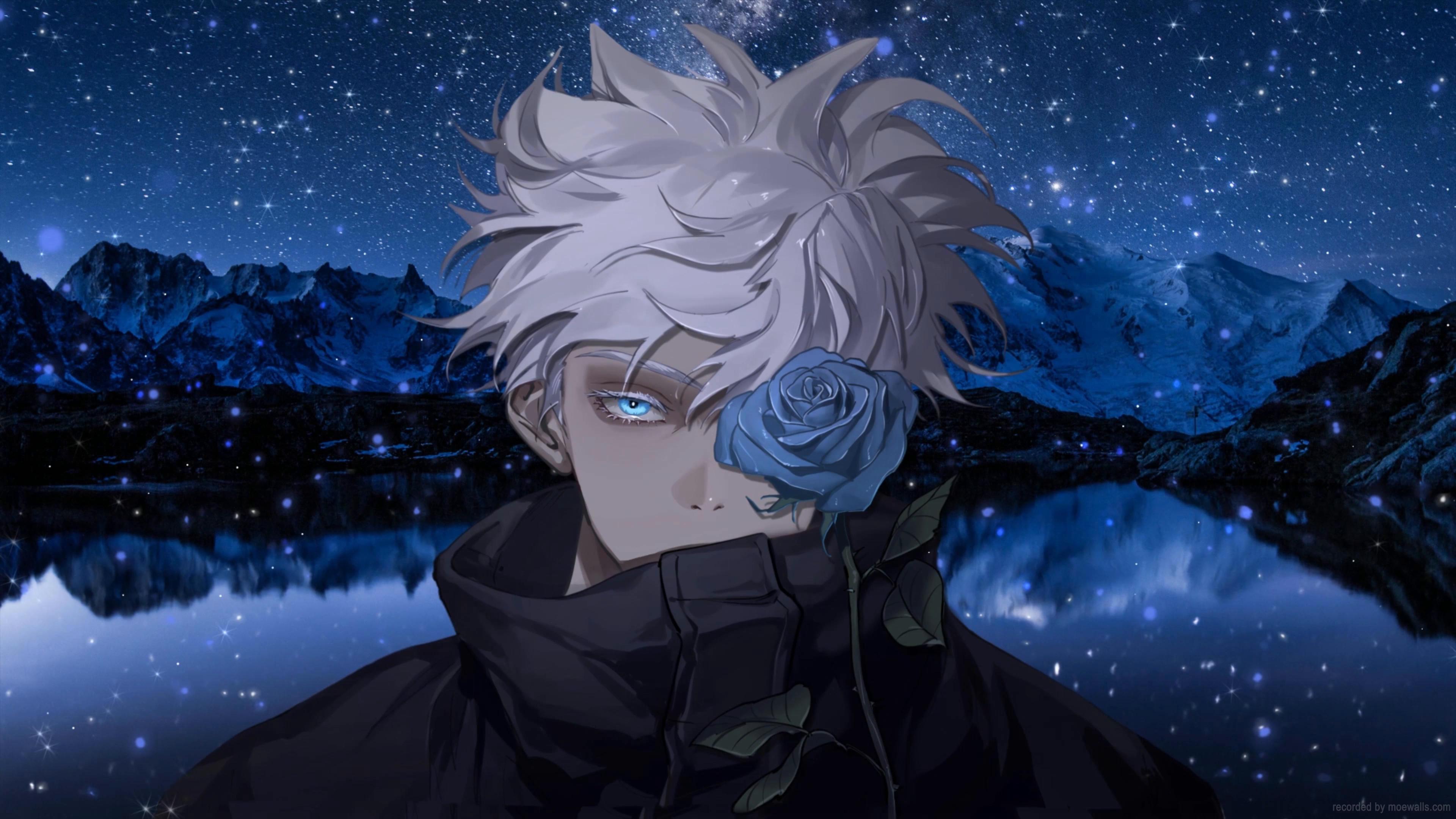 Gojo With Blue Rose in Front Face (Jujutsu Kaisen) Live Wallpaper