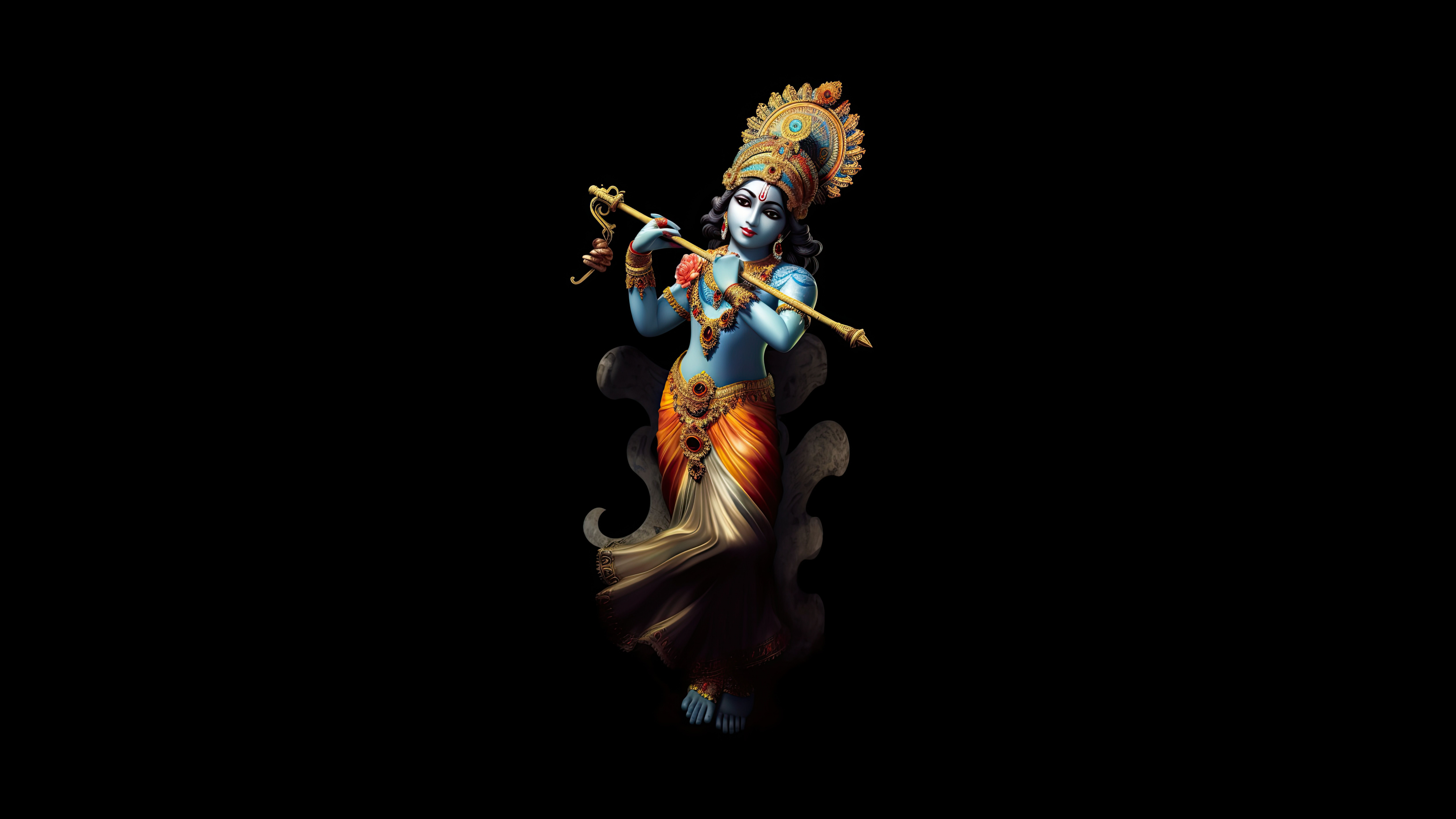 Sri Krishna Black background 10K Wallpaper