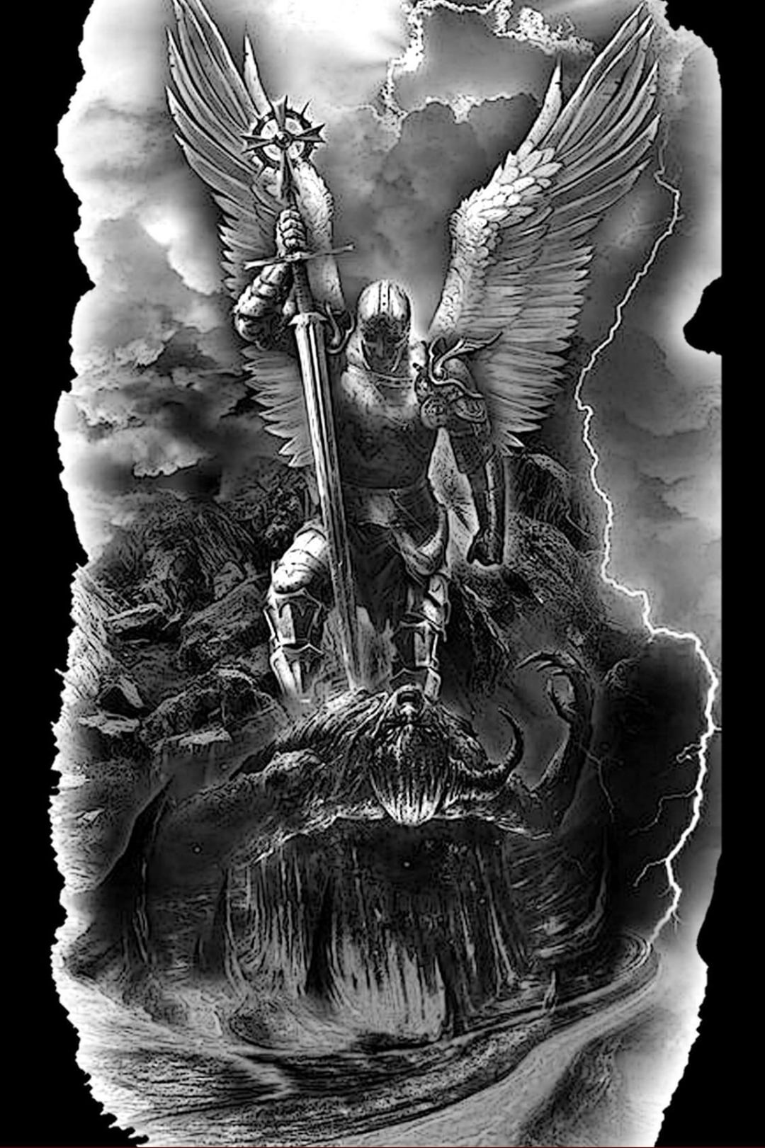 St. Michael sleeve tattoo. Looking to