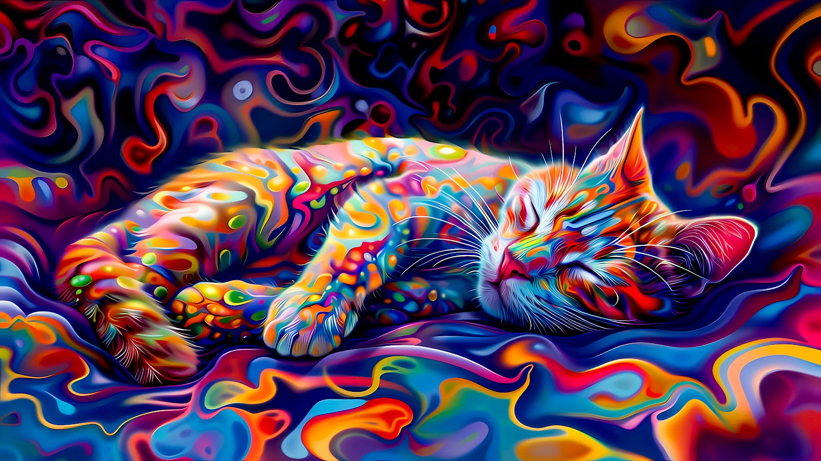 Psychedelic Dreaming Cat 4K Wallpaper