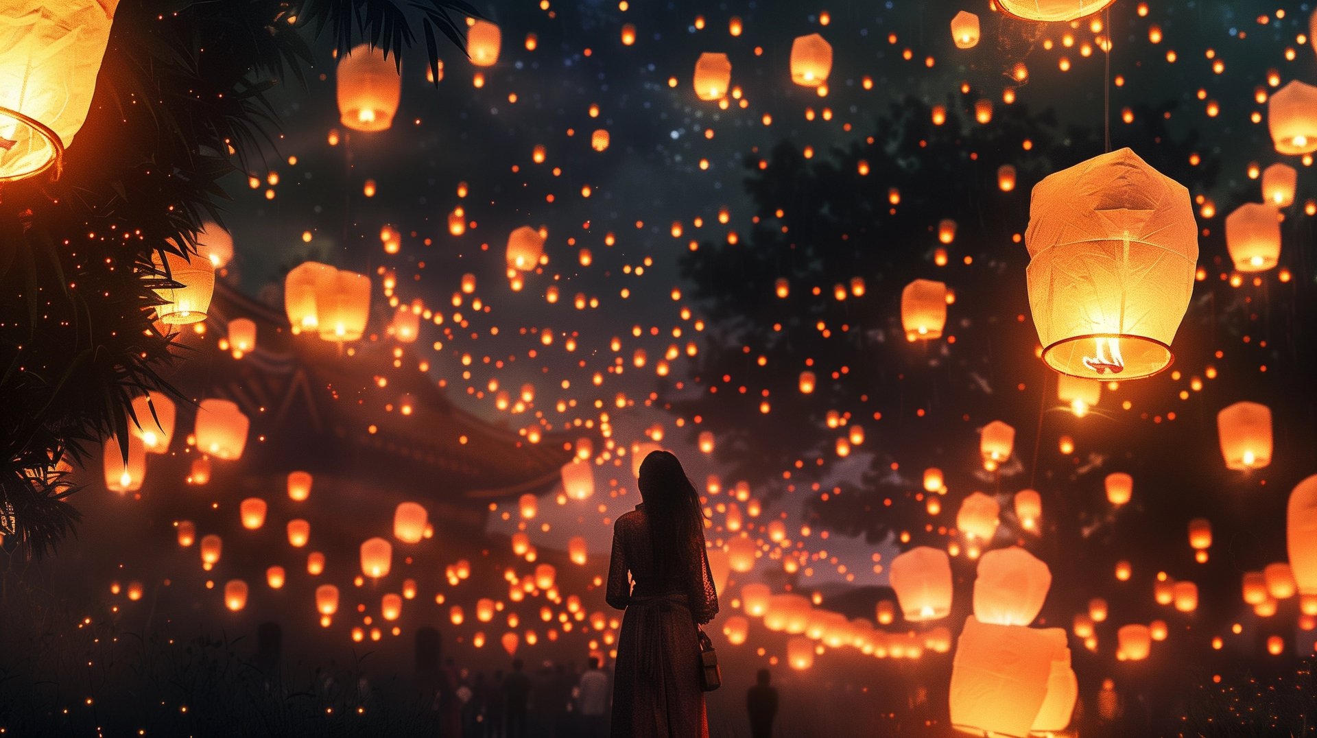 Enchanting Sky Lanterns HD Wallpaper