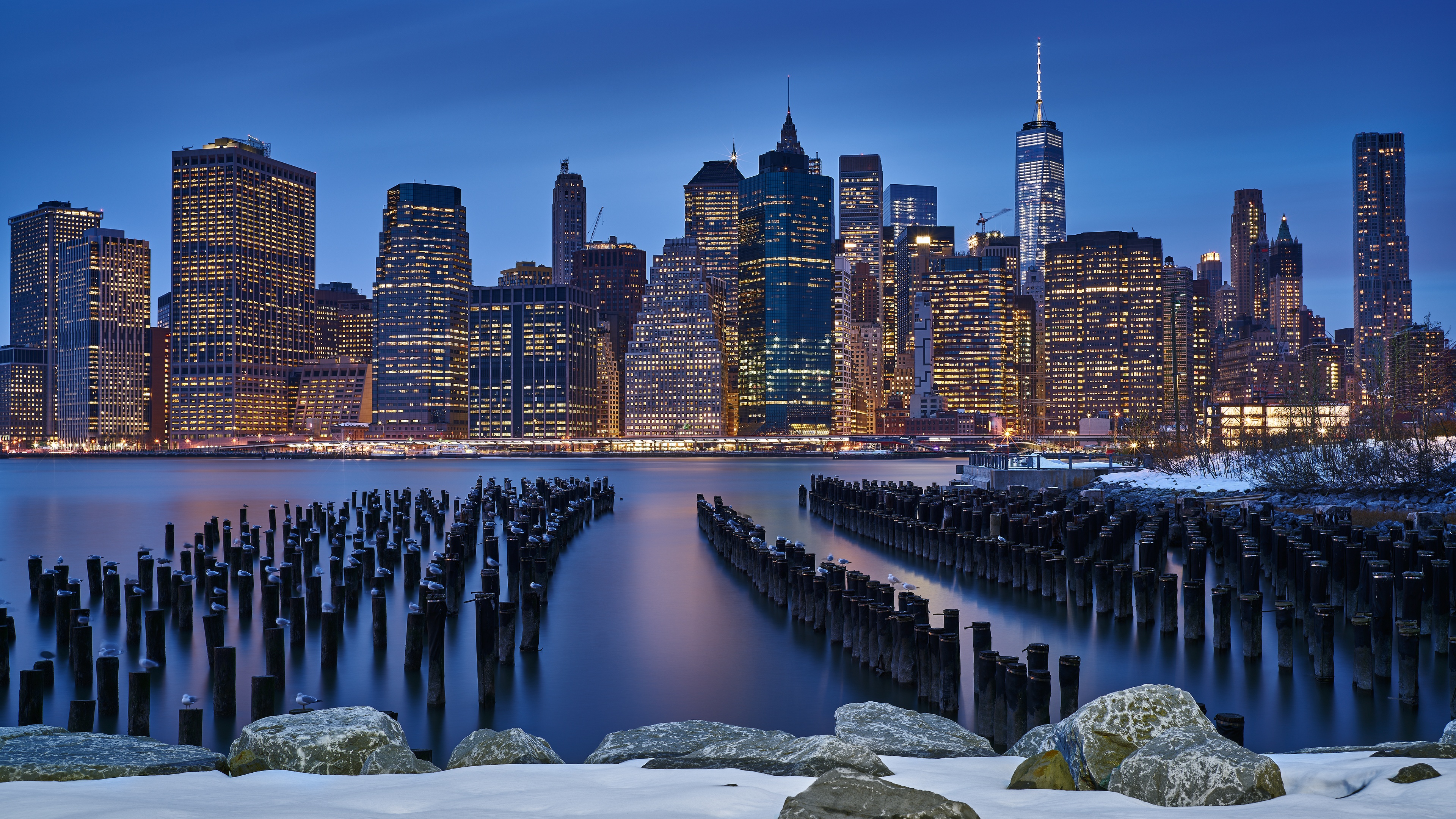 Manhattan Wallpaper 4K, New York City, City lights