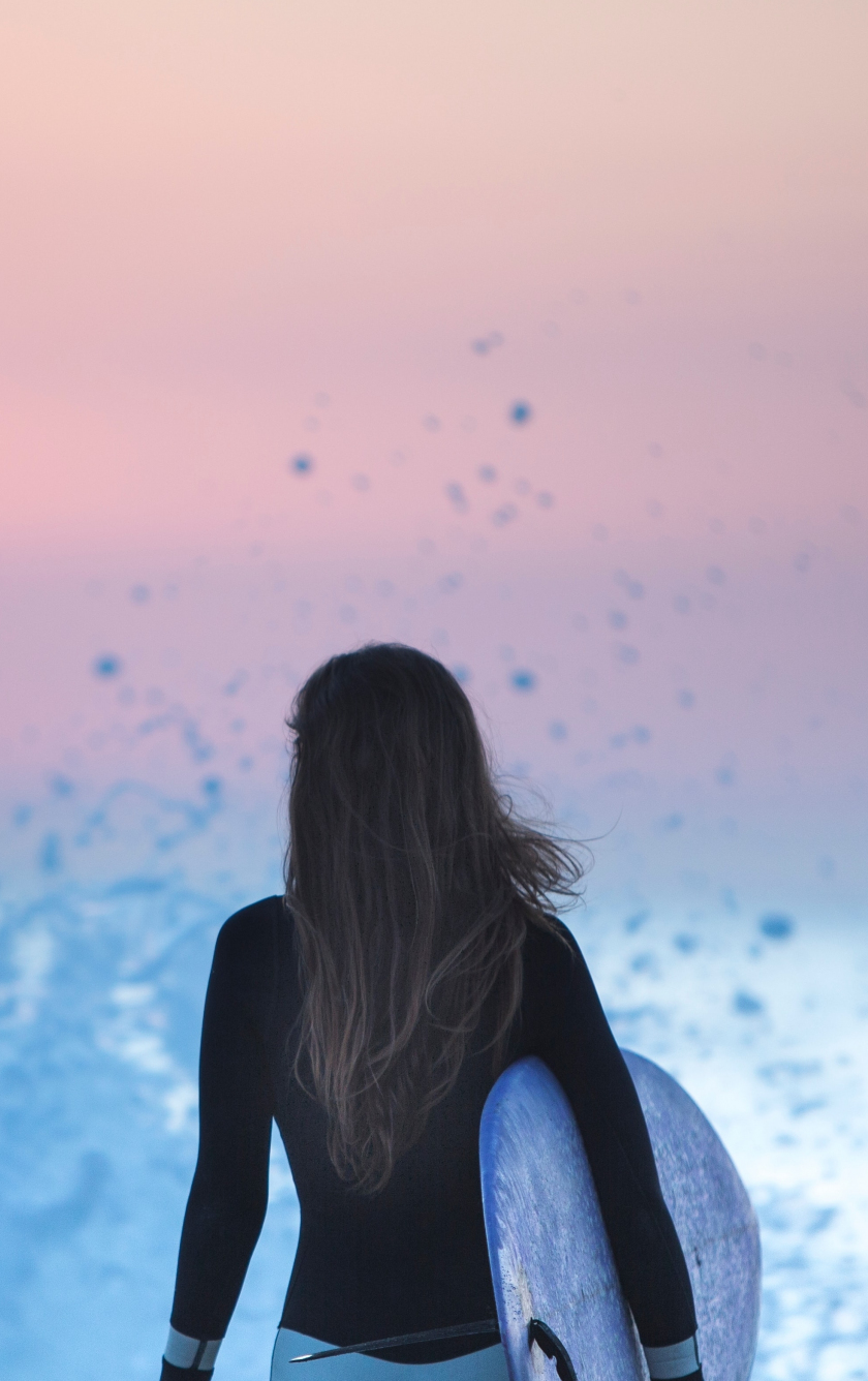 wallpaper 840x1336 girl surfer, beach