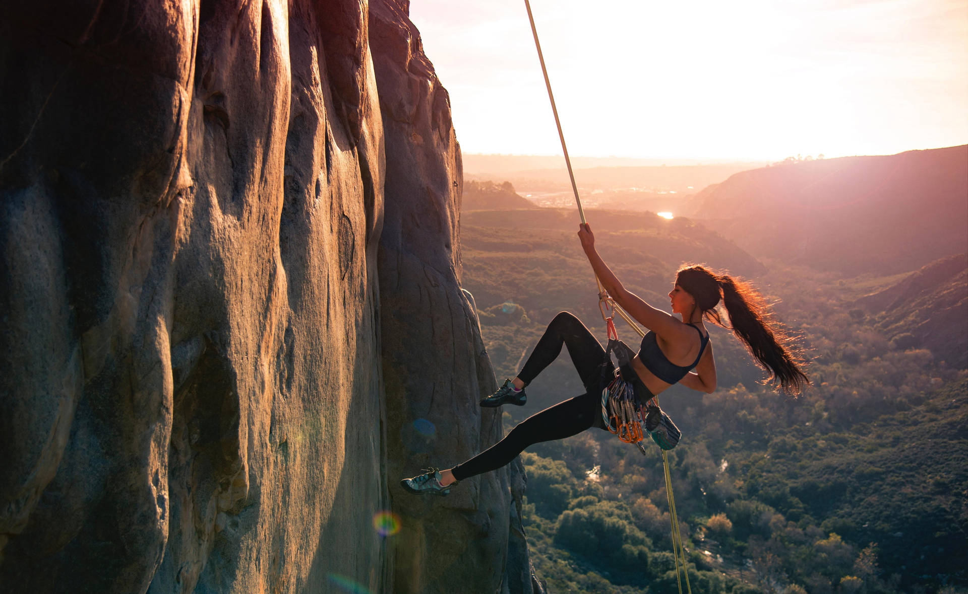 Climbing Woman On Mountain Side