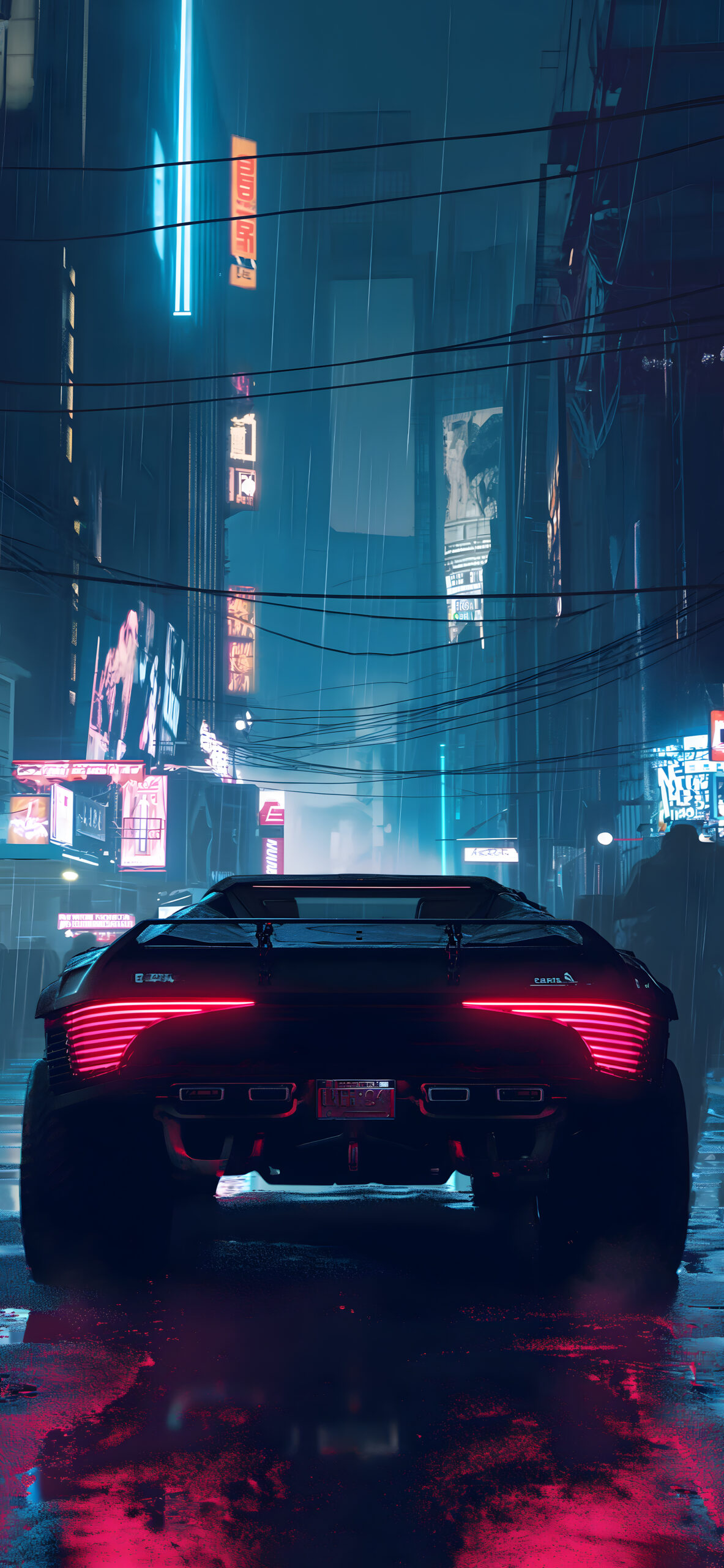 Neon Dystopian City Car Wallpaper