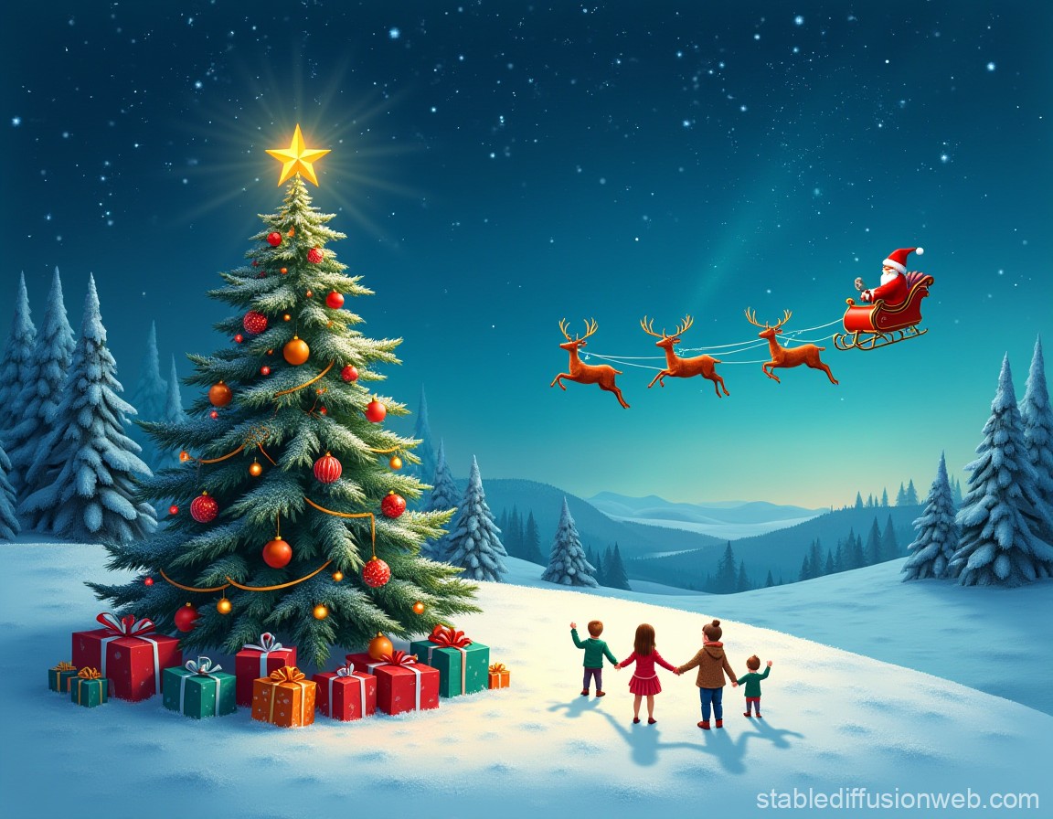Christmas Wallpaper with Decorated Tree