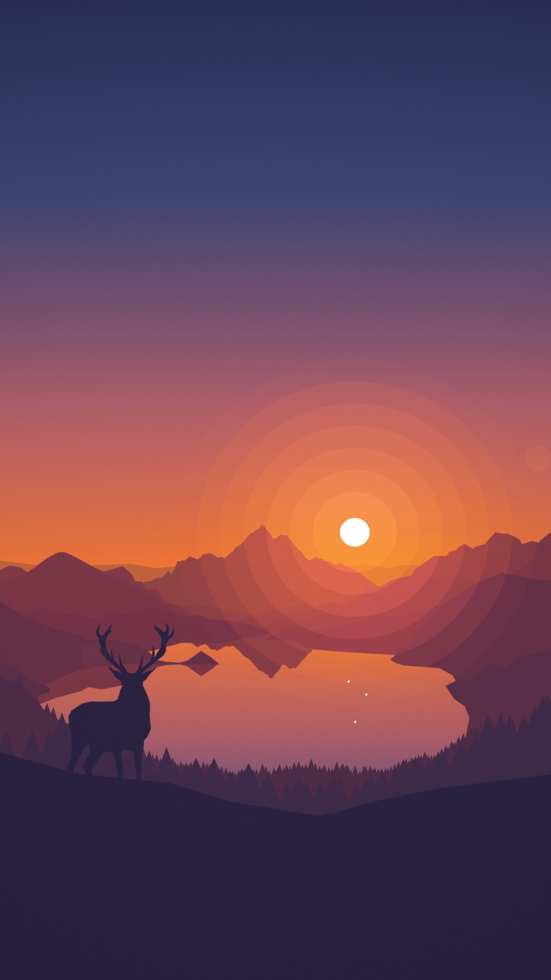 Lakeside Wallpaper 4K, Sunset, Deer