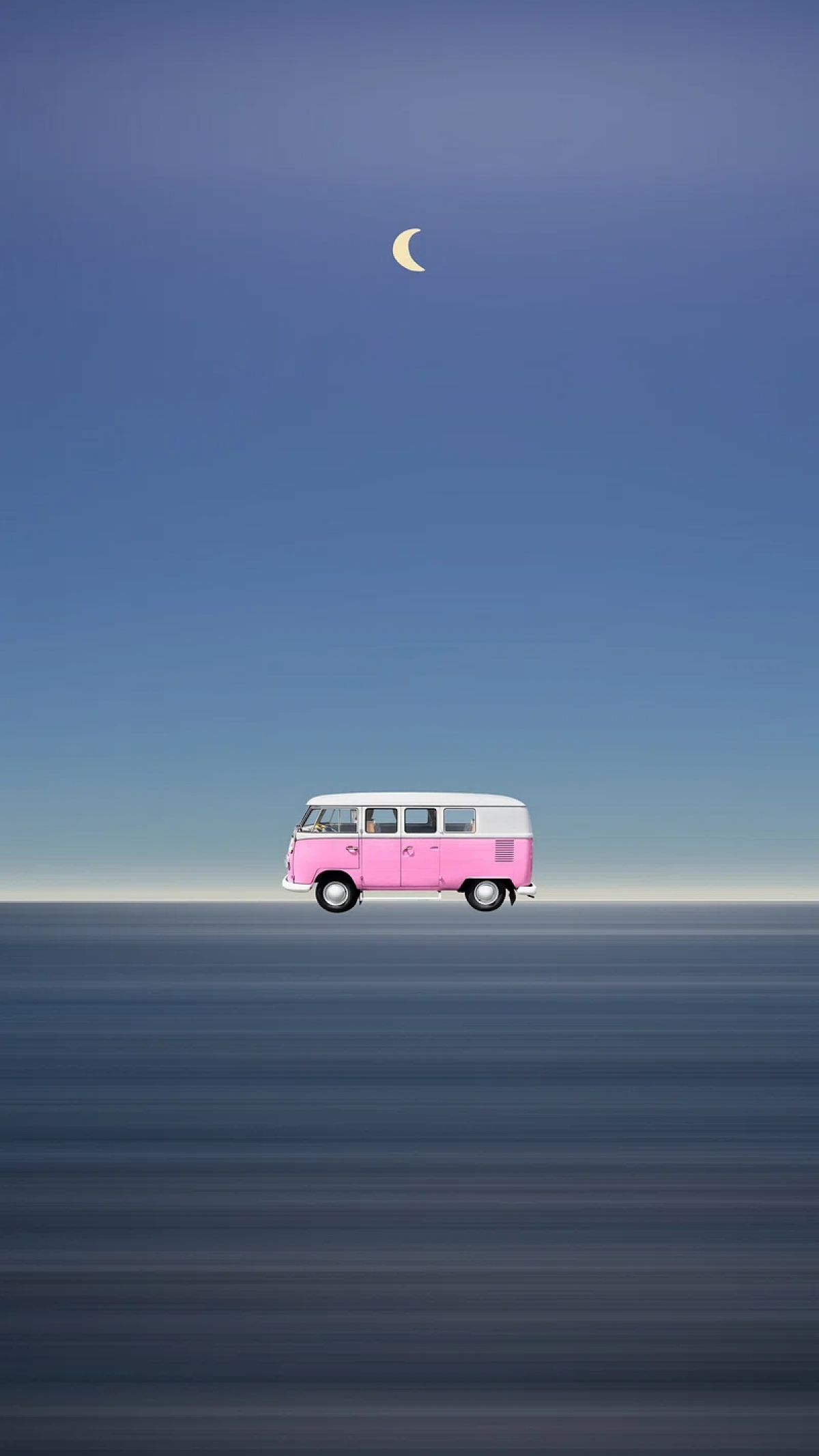 Pink Campervan With A Moon Crescent