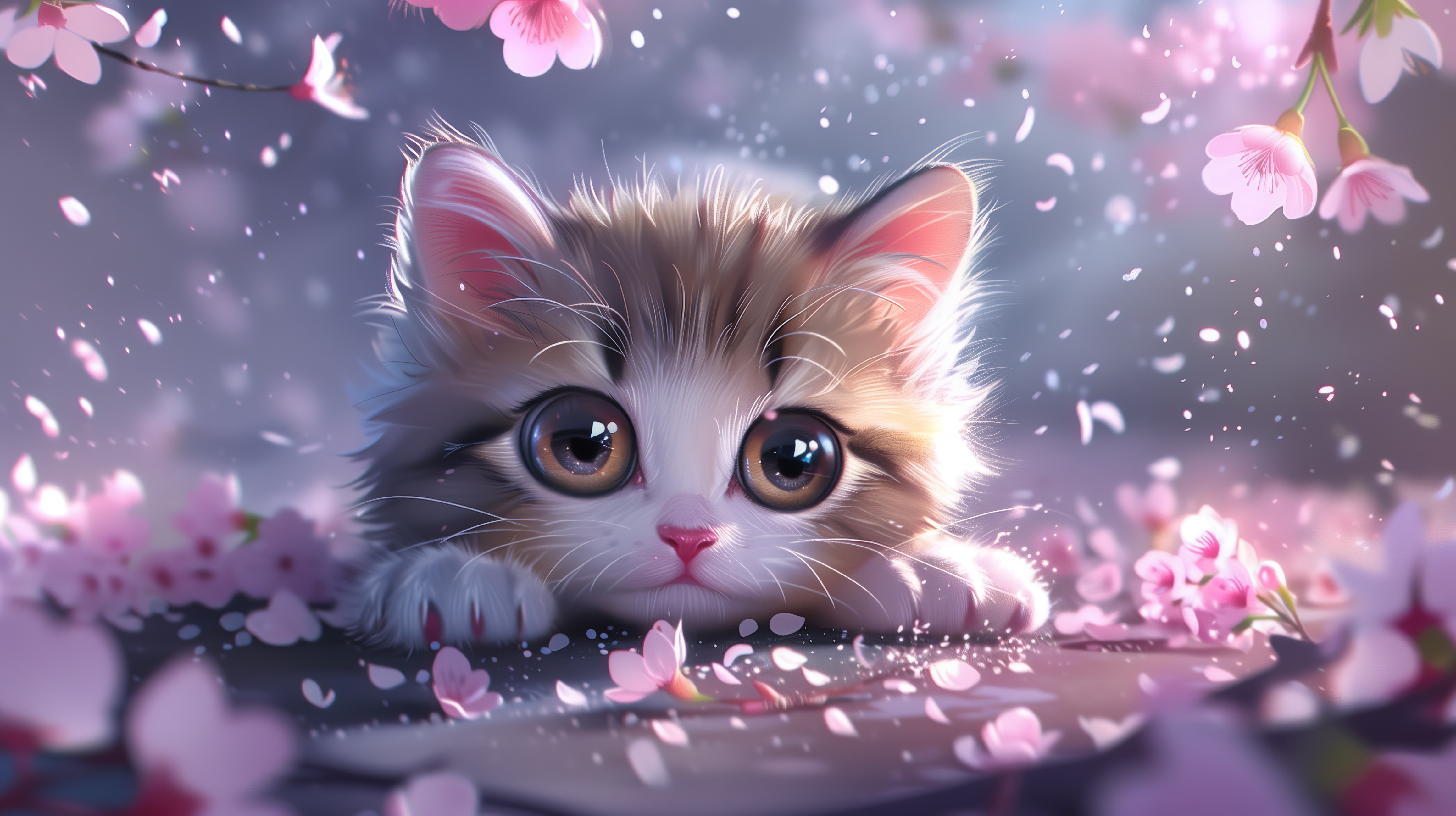 Cute Kitten Blossom Ultra HD