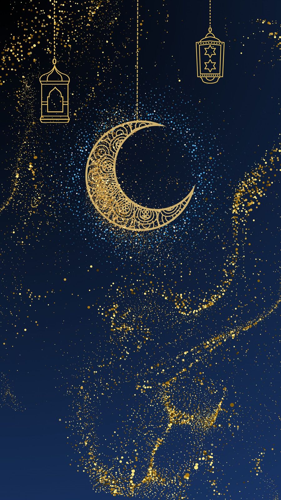Blue Gold Glitter Moon Phone Wallpaper