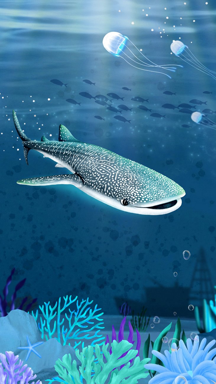 Whale shark, blue desktop wallpaper. Premium Photo Illustration