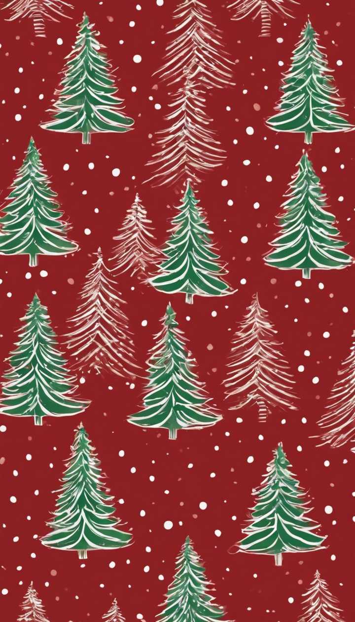 Green and white Christmas tree pattern on a red background. Wallpaper [43b1b076c95045368e22]