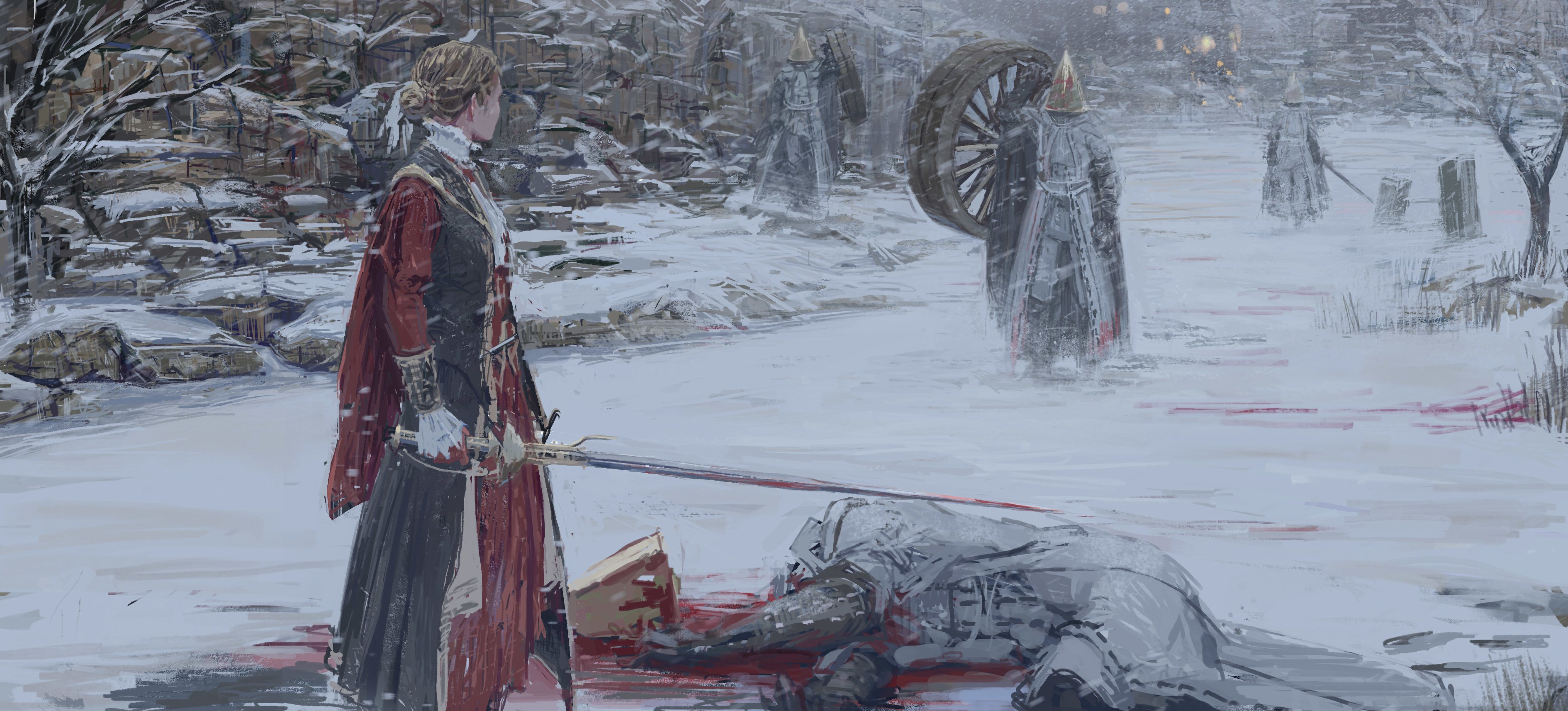 Phone wallpaper: Bloodborne, Woman Warrior, Video Game, Snow, Snowfall, Sword, Winter 771720
