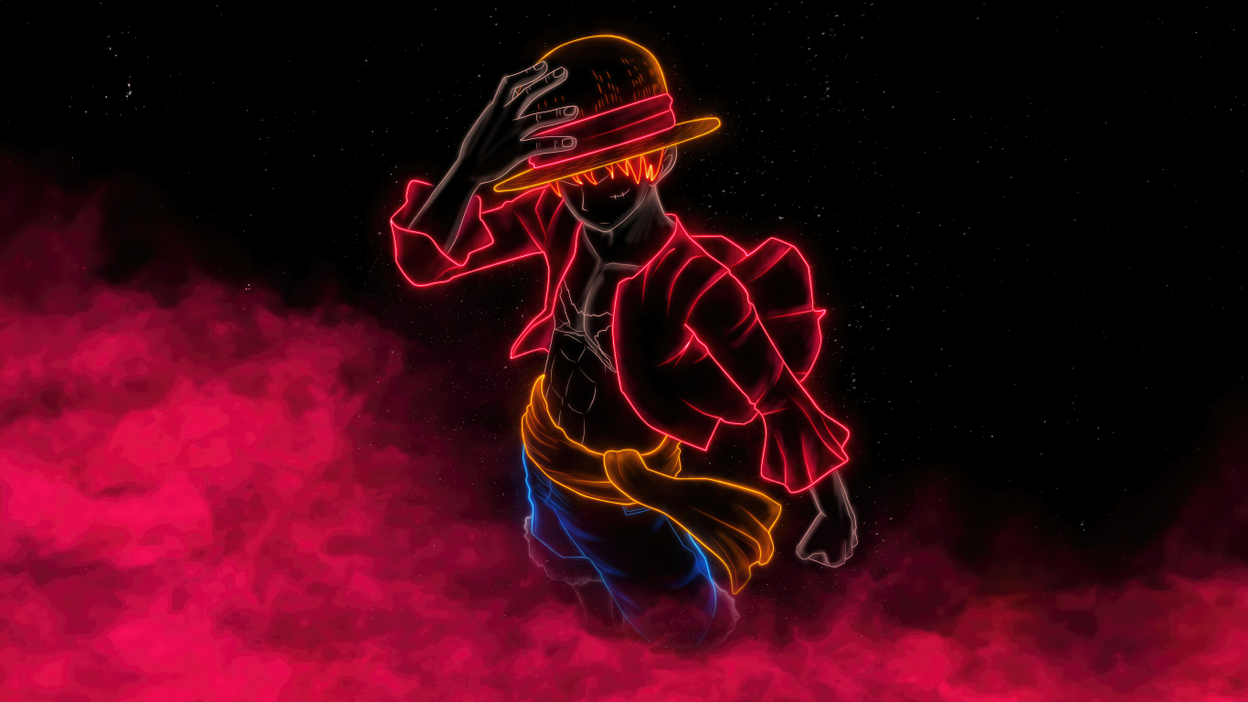 monkey d. luffy, neon line art