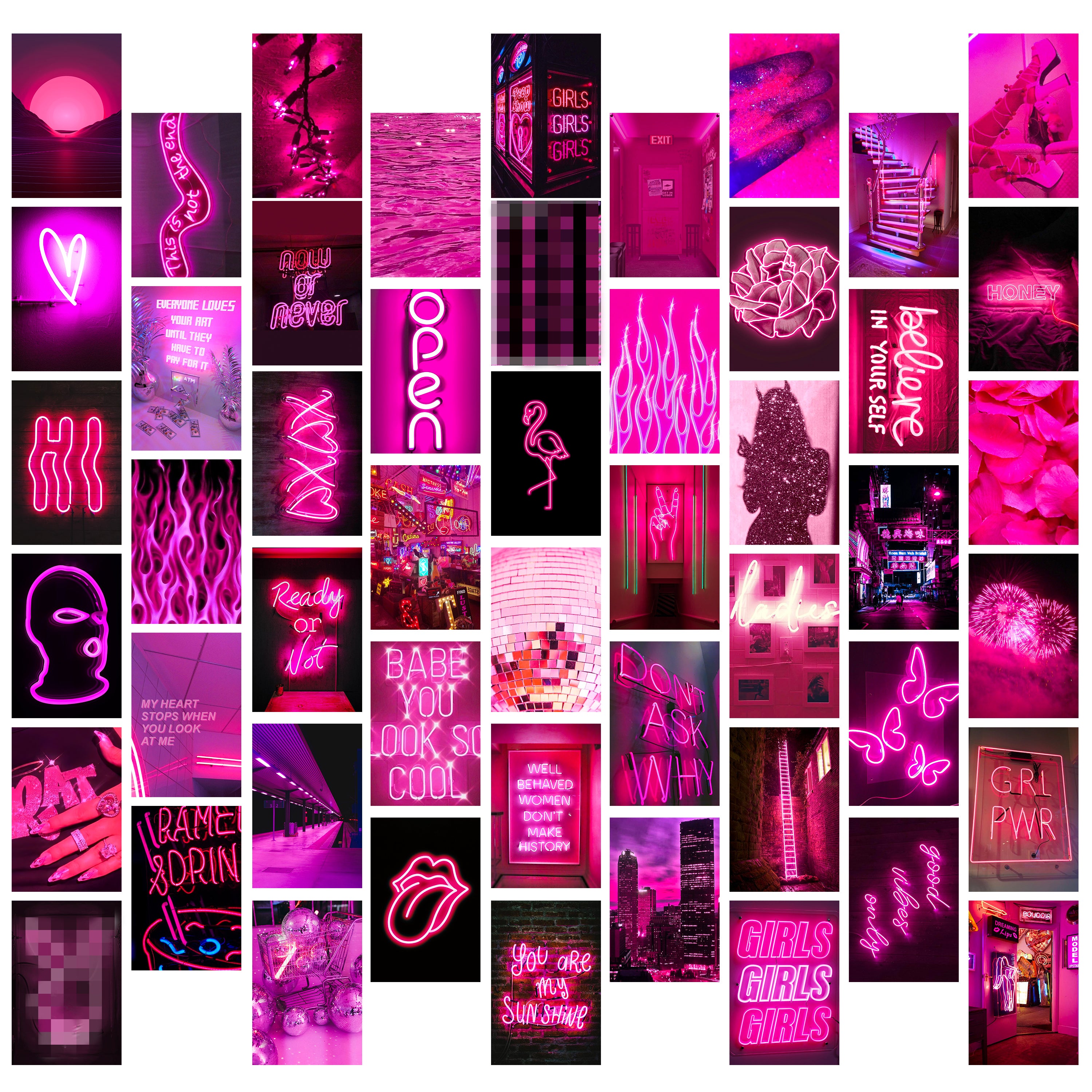 50PCS Pink Neon Aesthetic Picture Wall