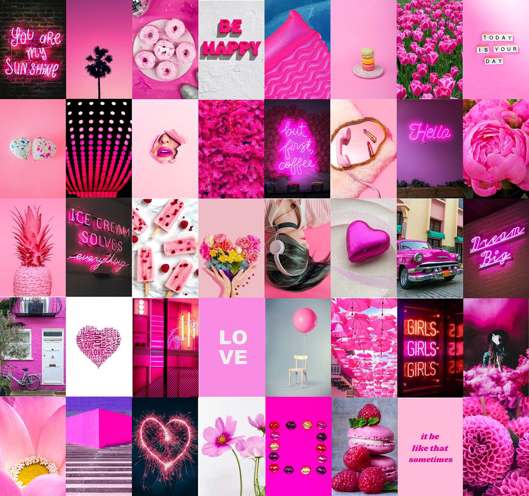Neon Pink Wall Collage Kit DIGITAL, Hot
