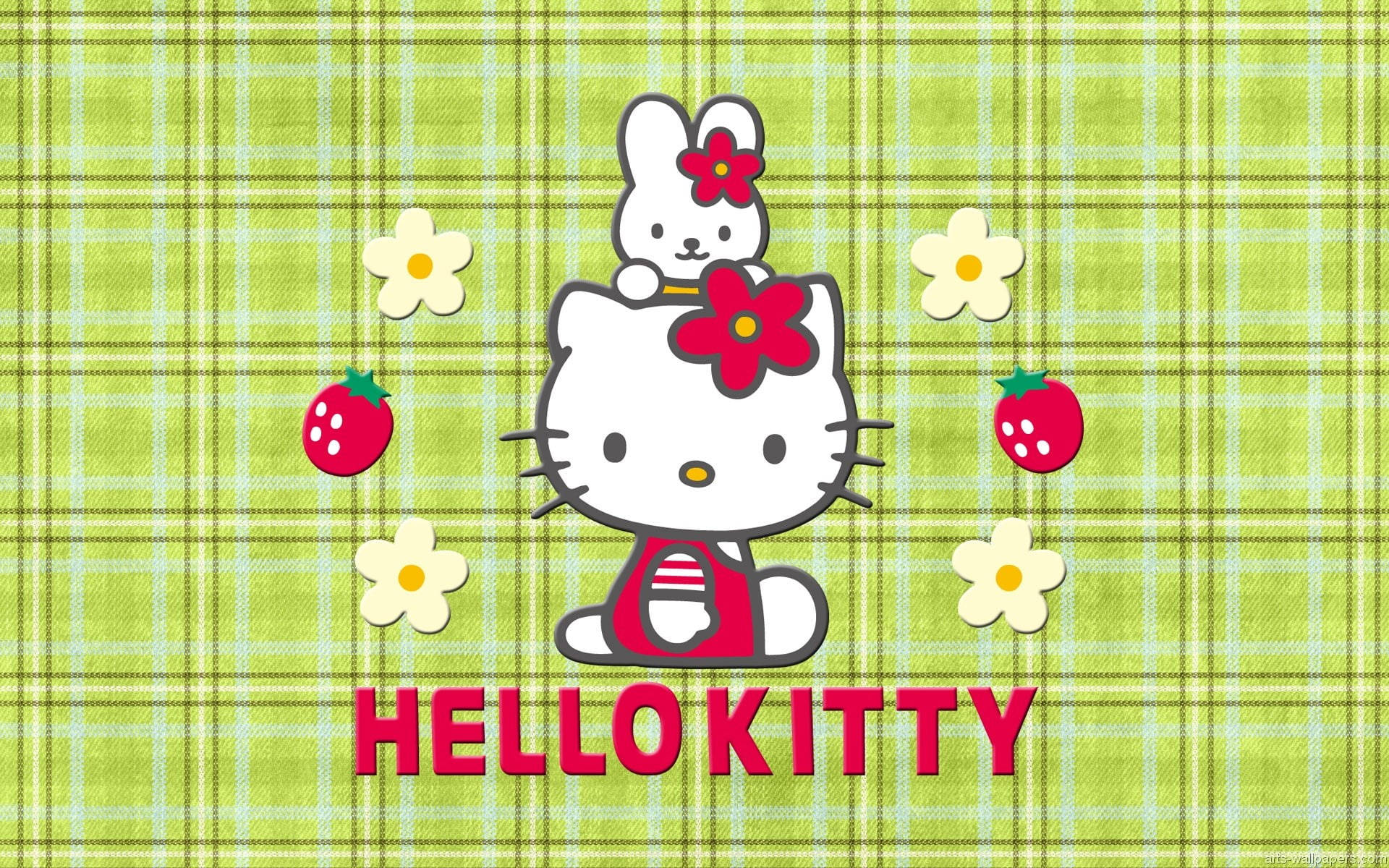 Plaid Green Hello Kitty Desktop
