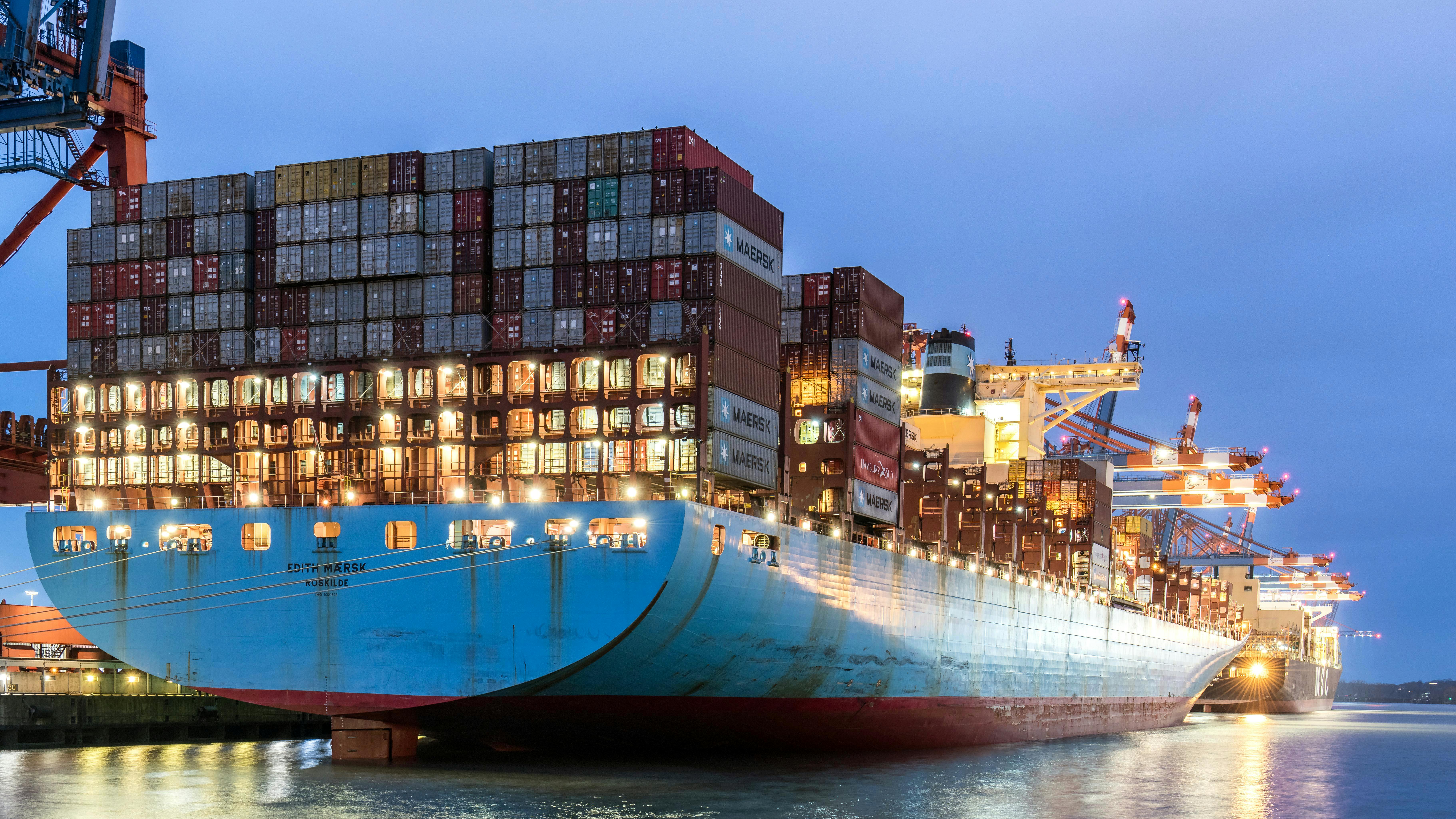 Container Ship Moored in Harbor · Free