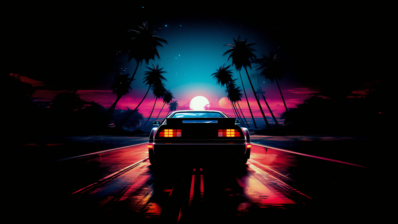 RETROWAVE CAR ROAD WALLPAPER 4K