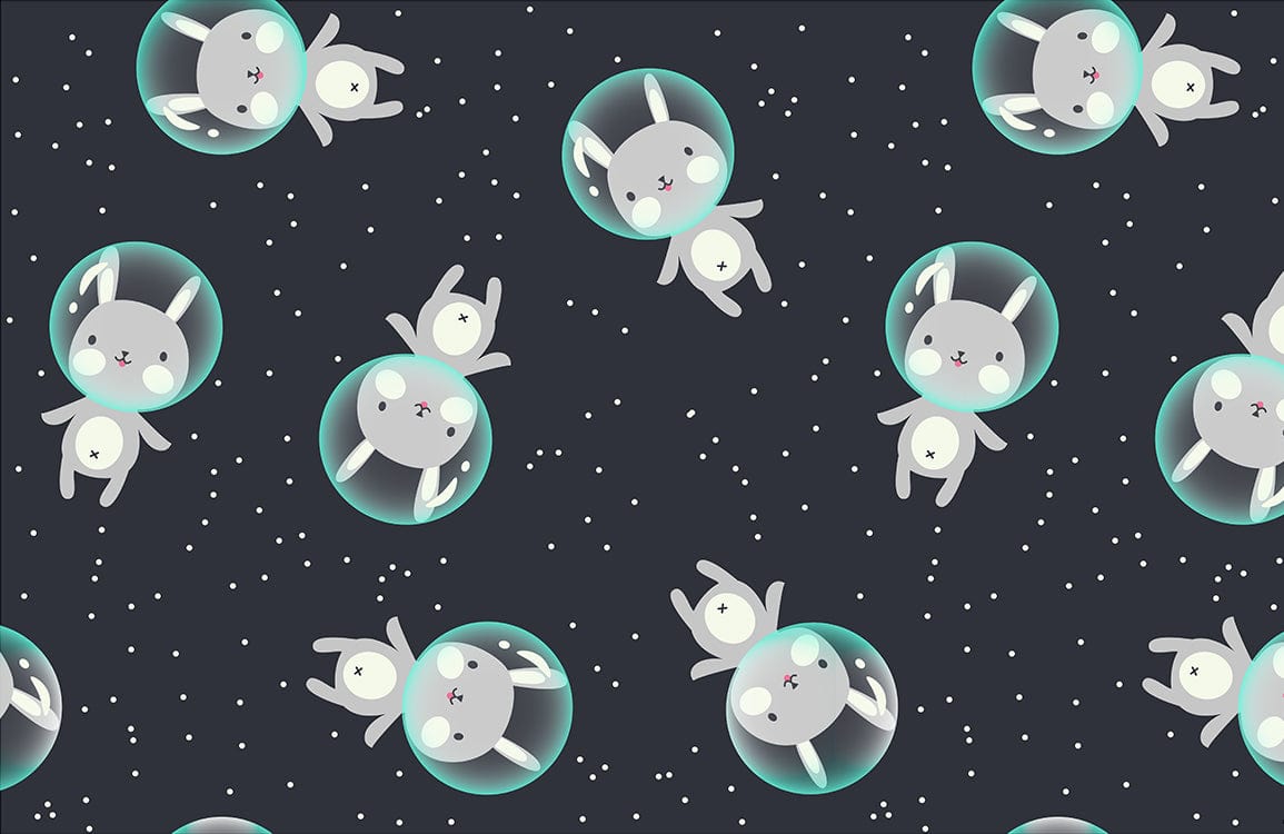 Playful Bunny Space Themed Mural