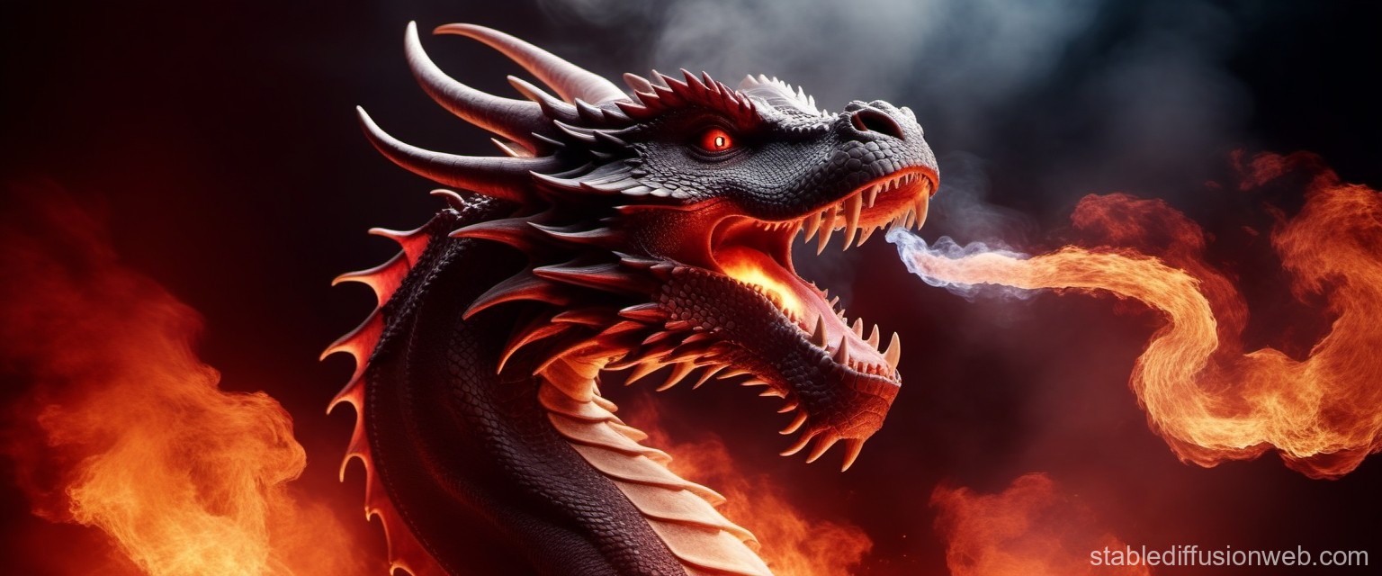 Fire Breathing Dragon On Red Smoke