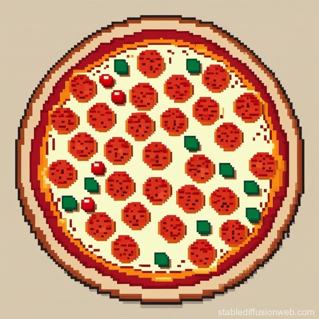 a 2d pizza top view Prompts. Stable