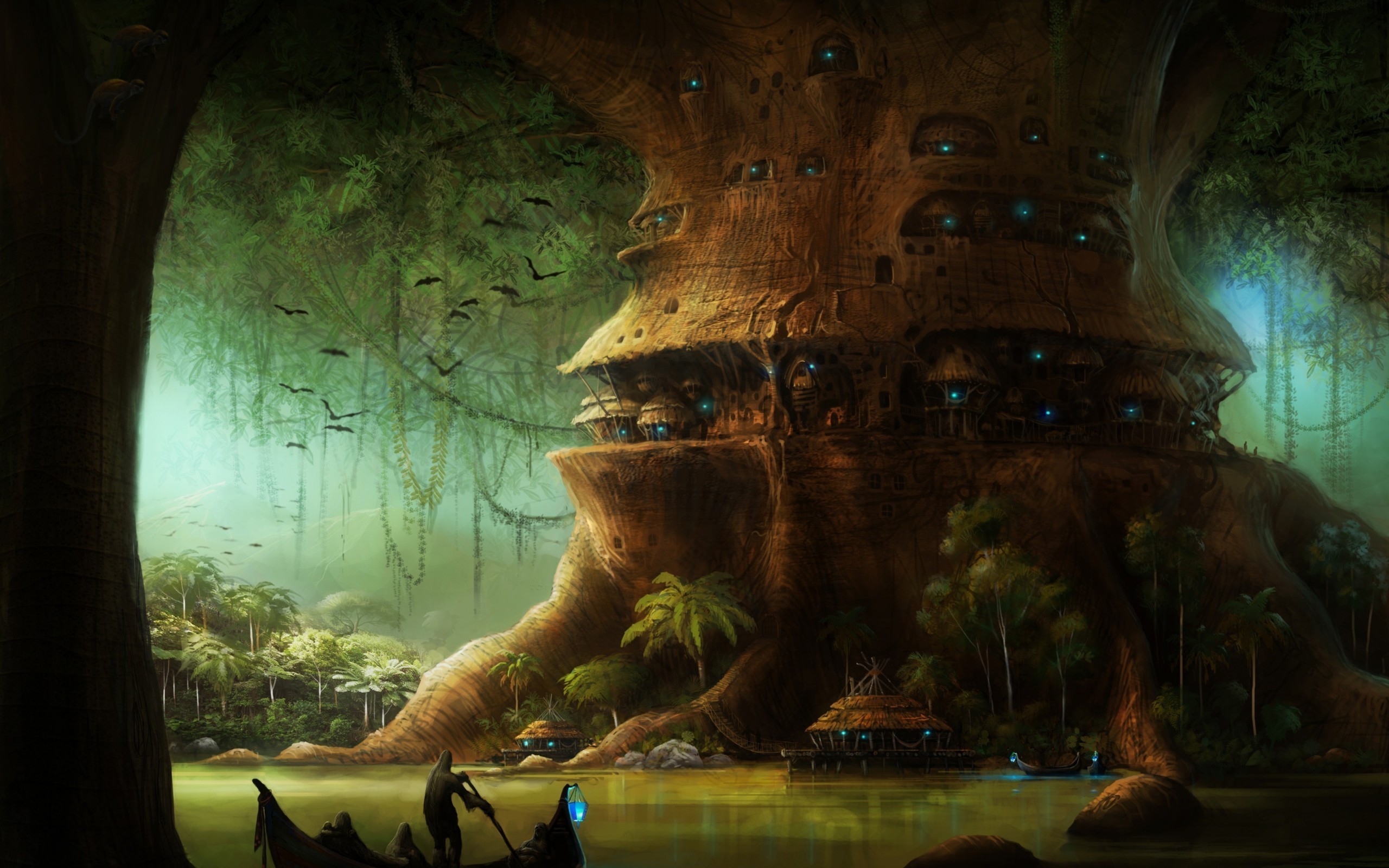 Fantasy Tree City HD Wallpaper