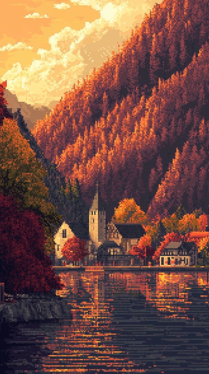 Pixel art background, Fall wallpaper