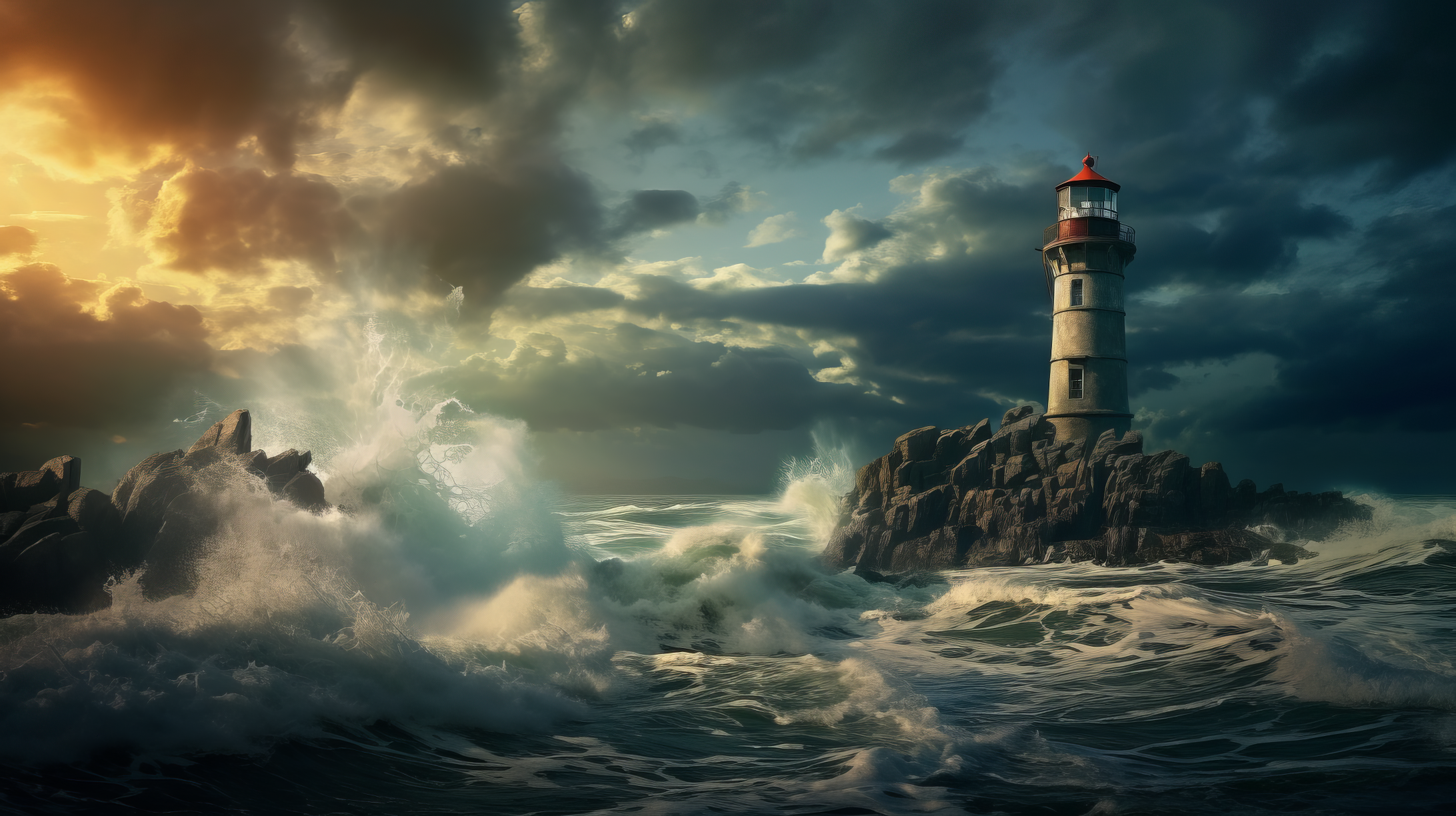 AI Art Lighthouse amidst Stormy Seas HD