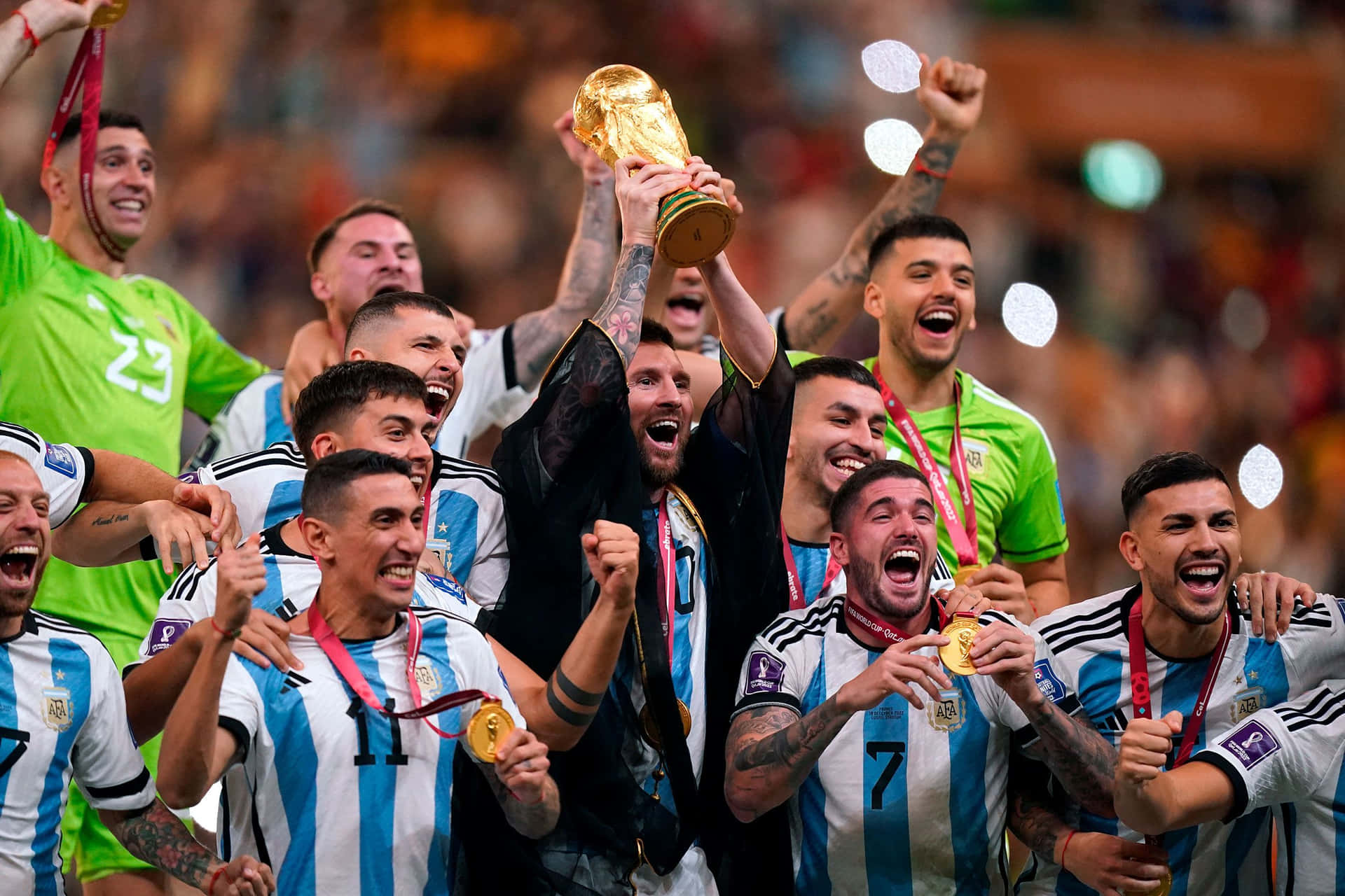 Download Lionel Messi Argentina World Cup Victory Celebration Wallpaper