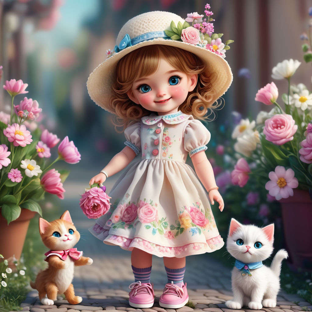 happy cute anime girl. Dress with lace