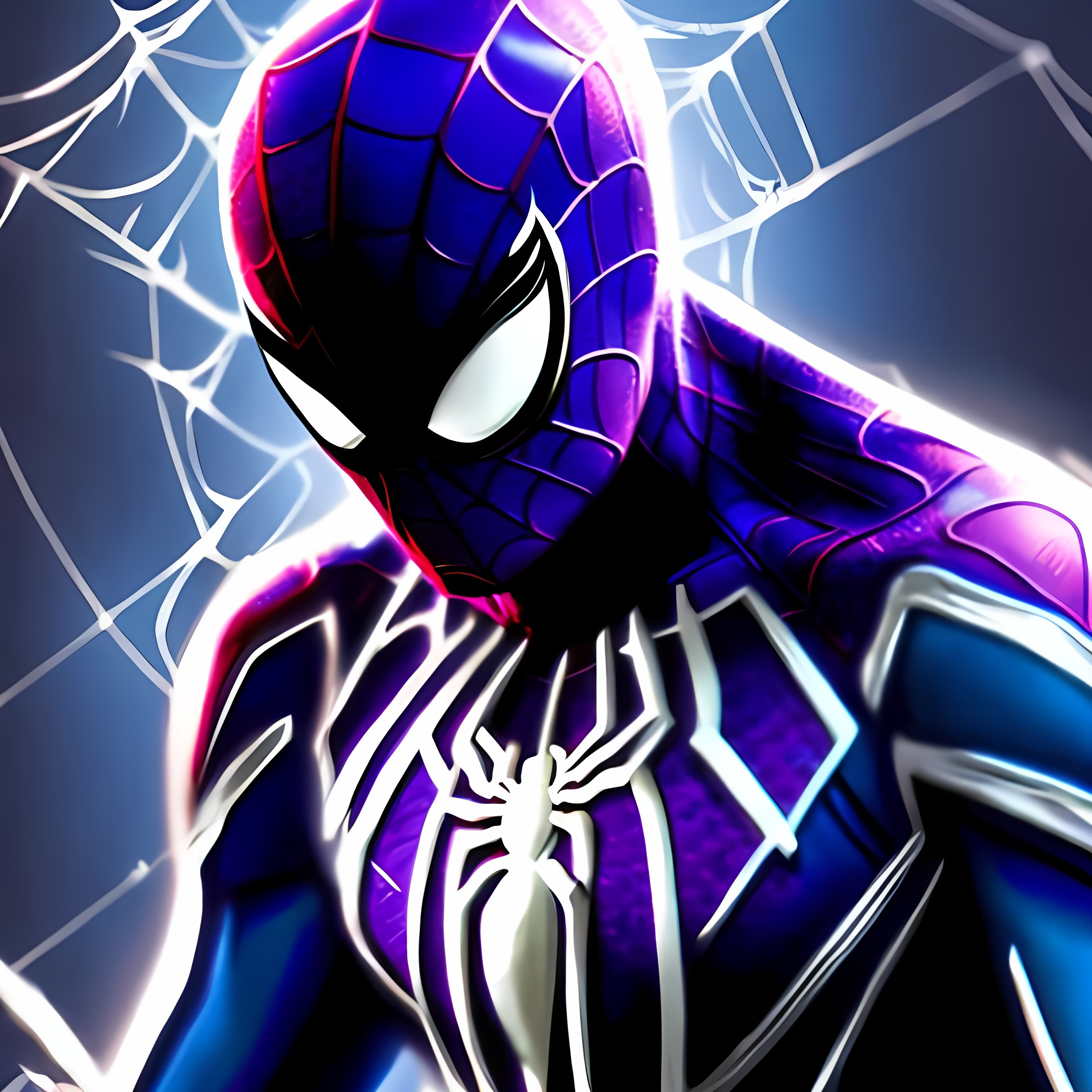 Purple blue cyber spider man with