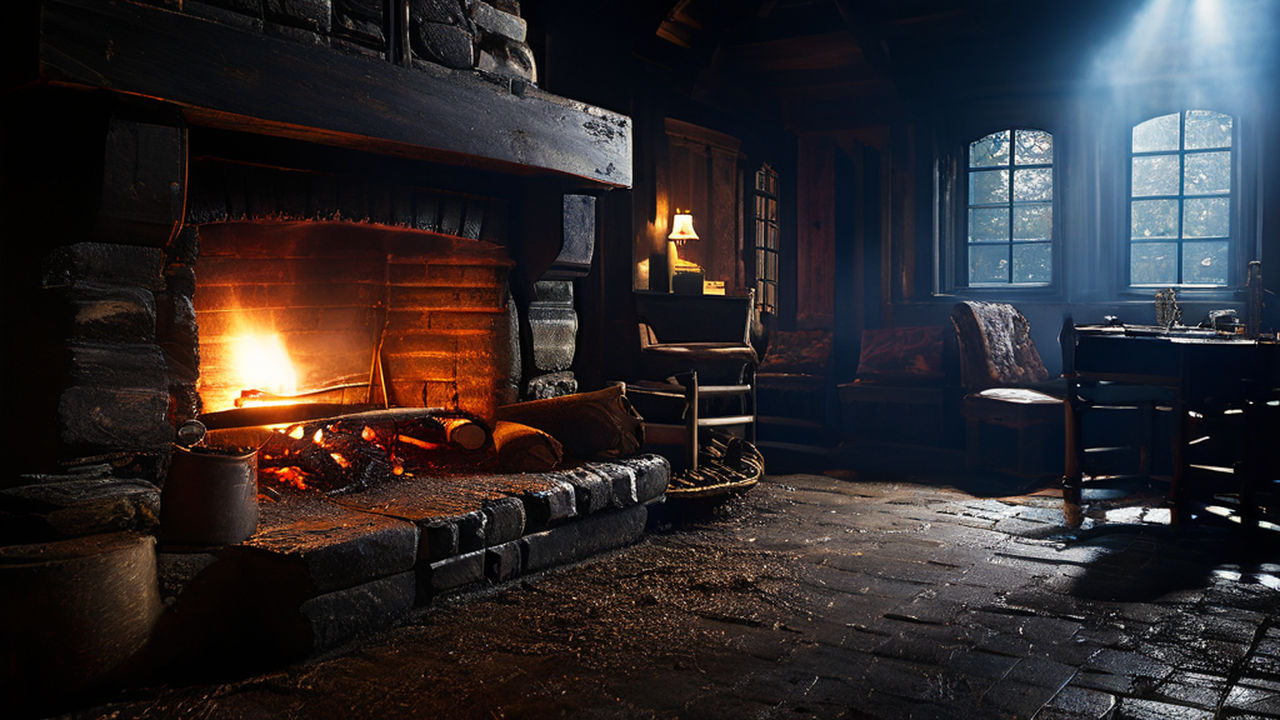 a warm cozy fire burning in the cabin