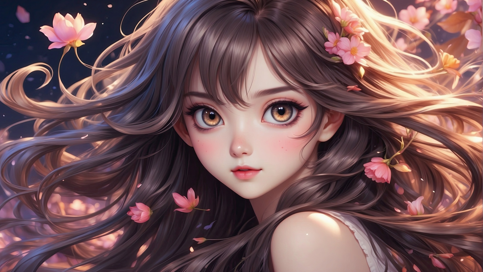 Anime Girl Wallpaper, Floral