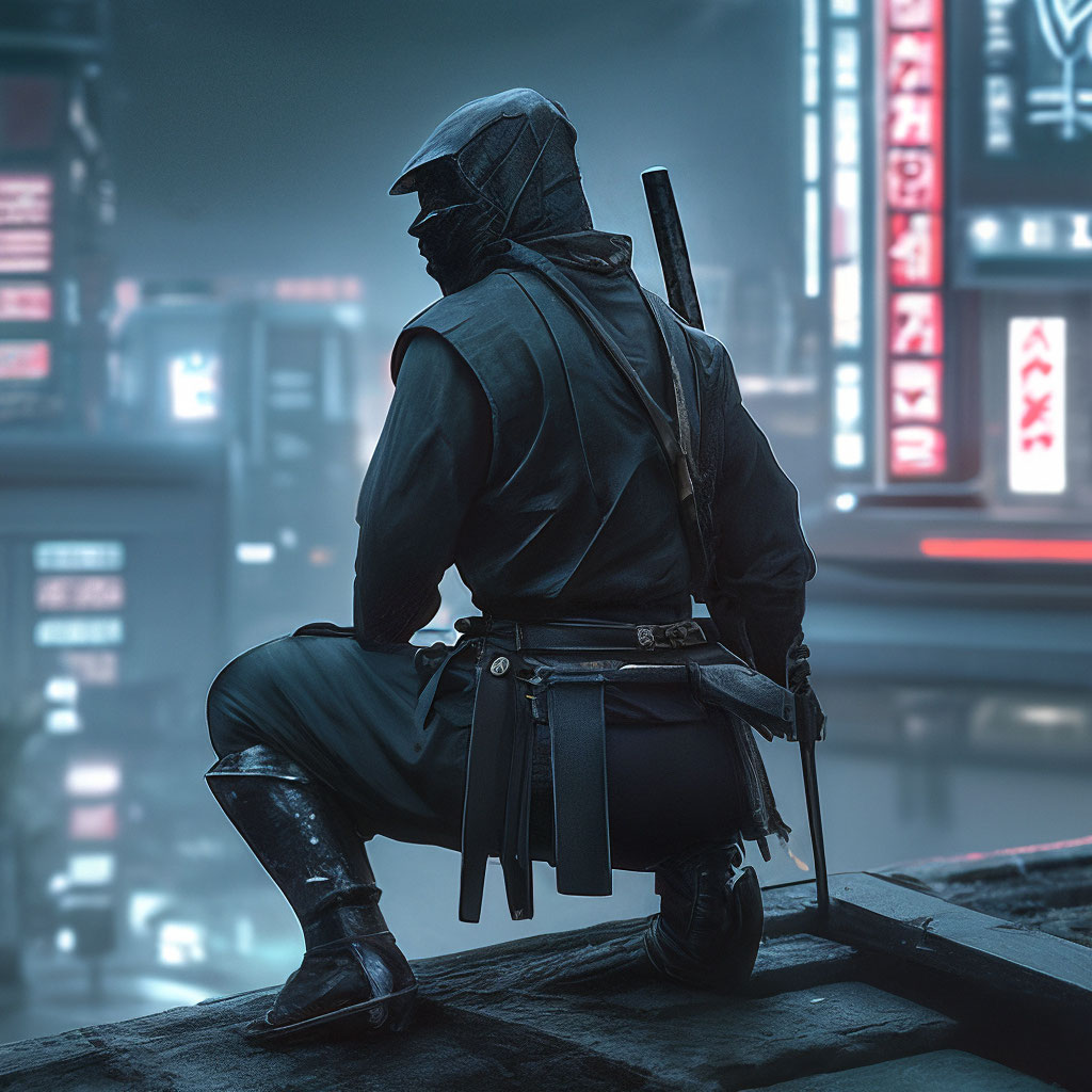 Modern ninja all in black and wearing