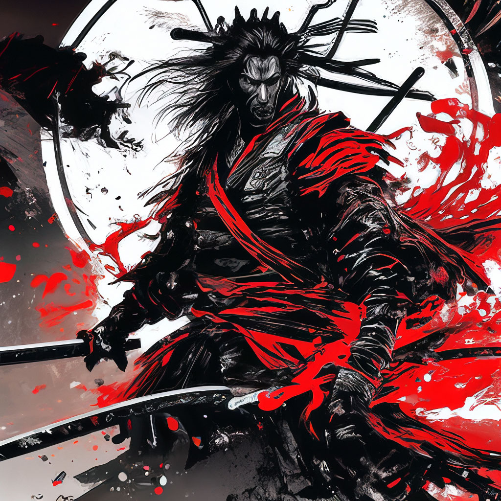 Black samurai, splashes of red