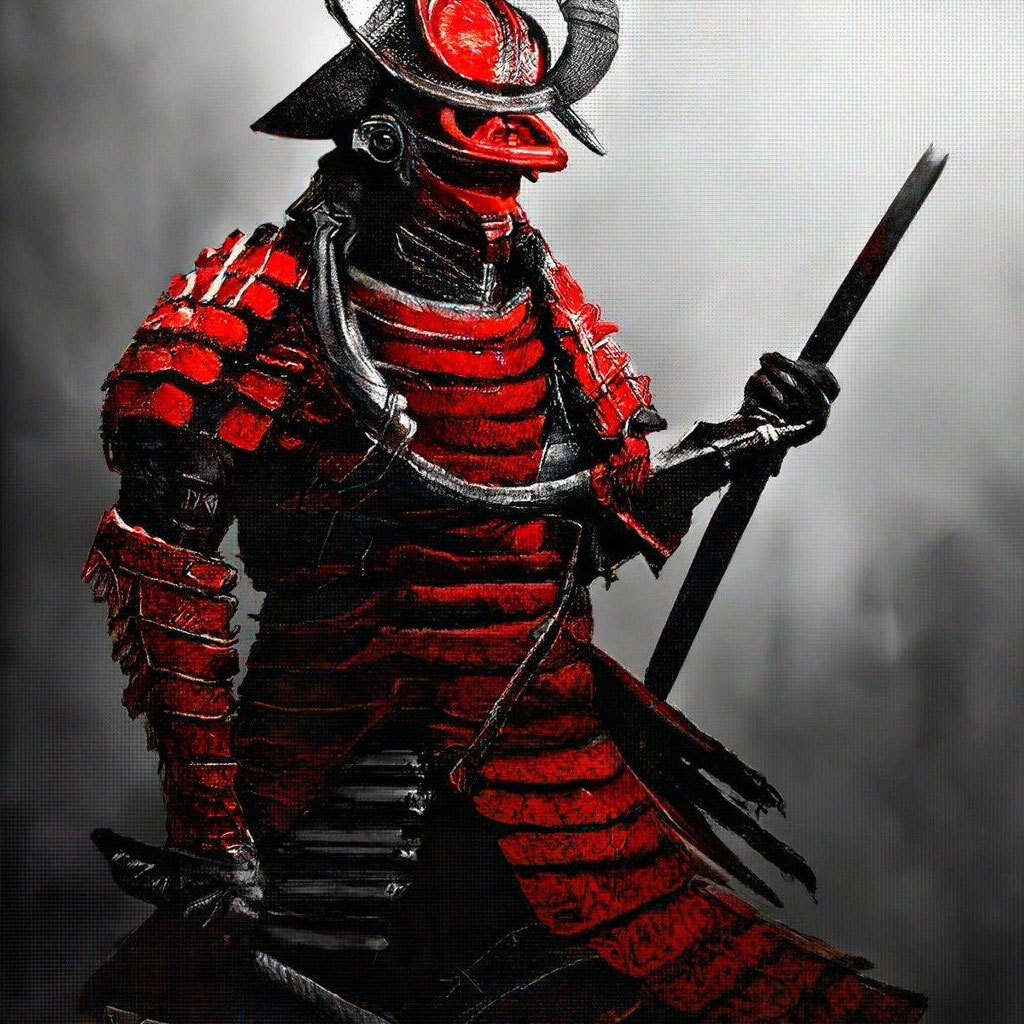 Red and black samurai in black