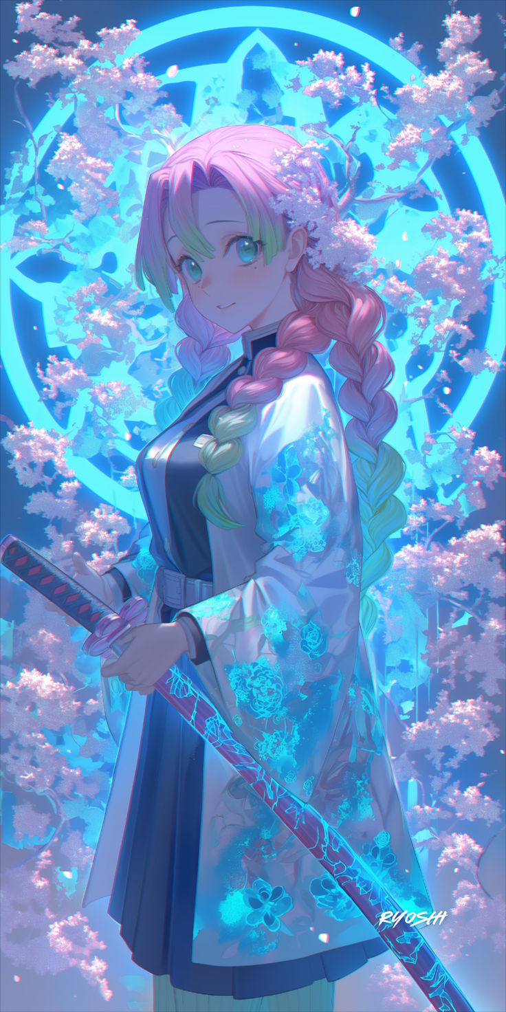 Mitsuri Neon Phone Wallpaper