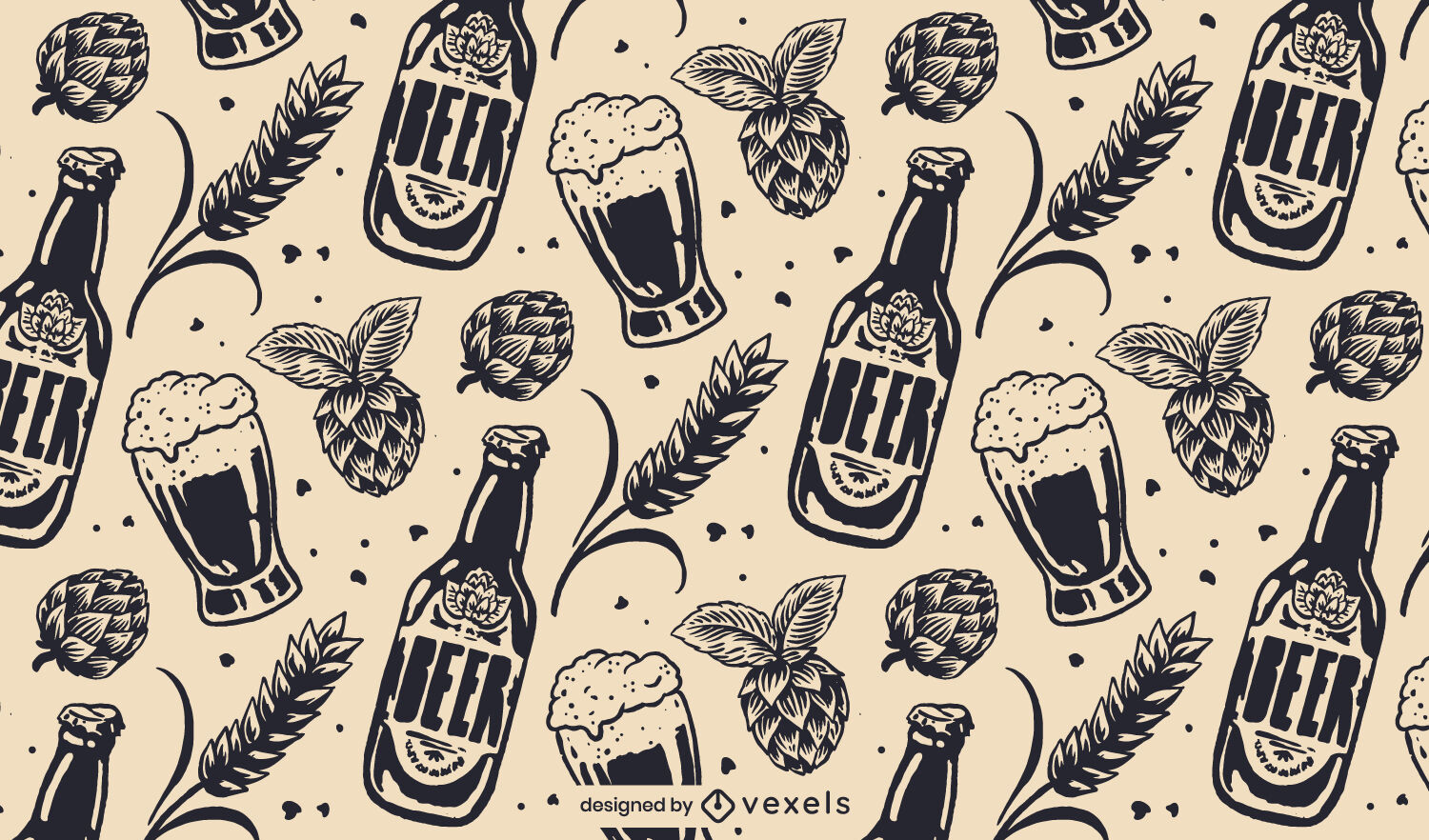 Beer Bottles And Hops Pattern Design