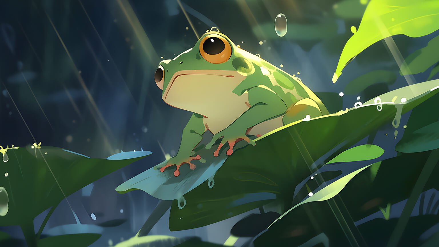 Green Toad on a Leaf Desktop Wallpaper