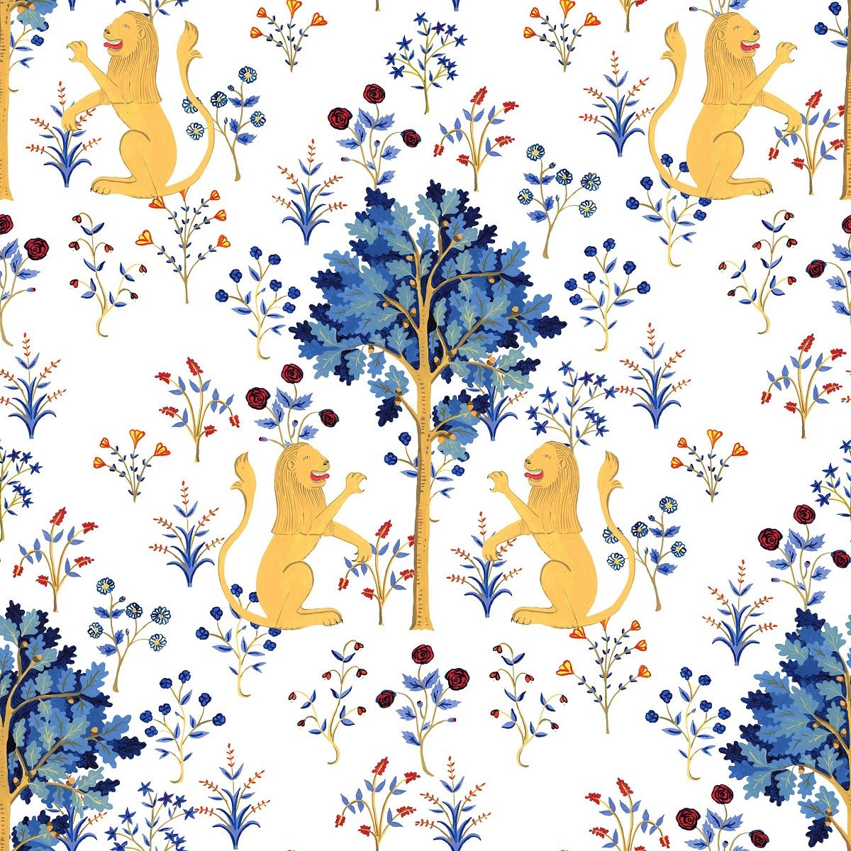 Medieval Tapestry Wallpaper in Pure White