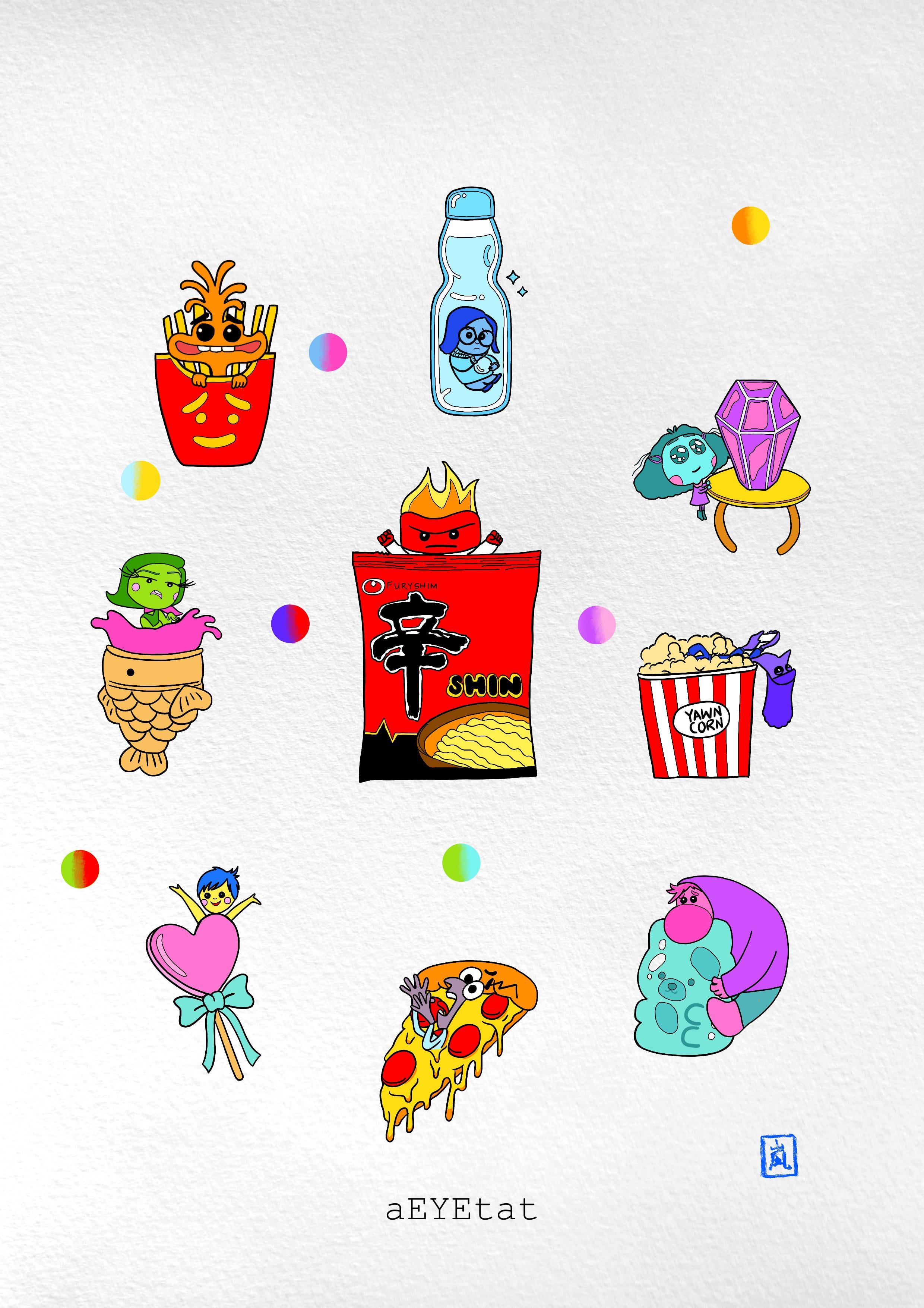 inside out 2 characters with a snack