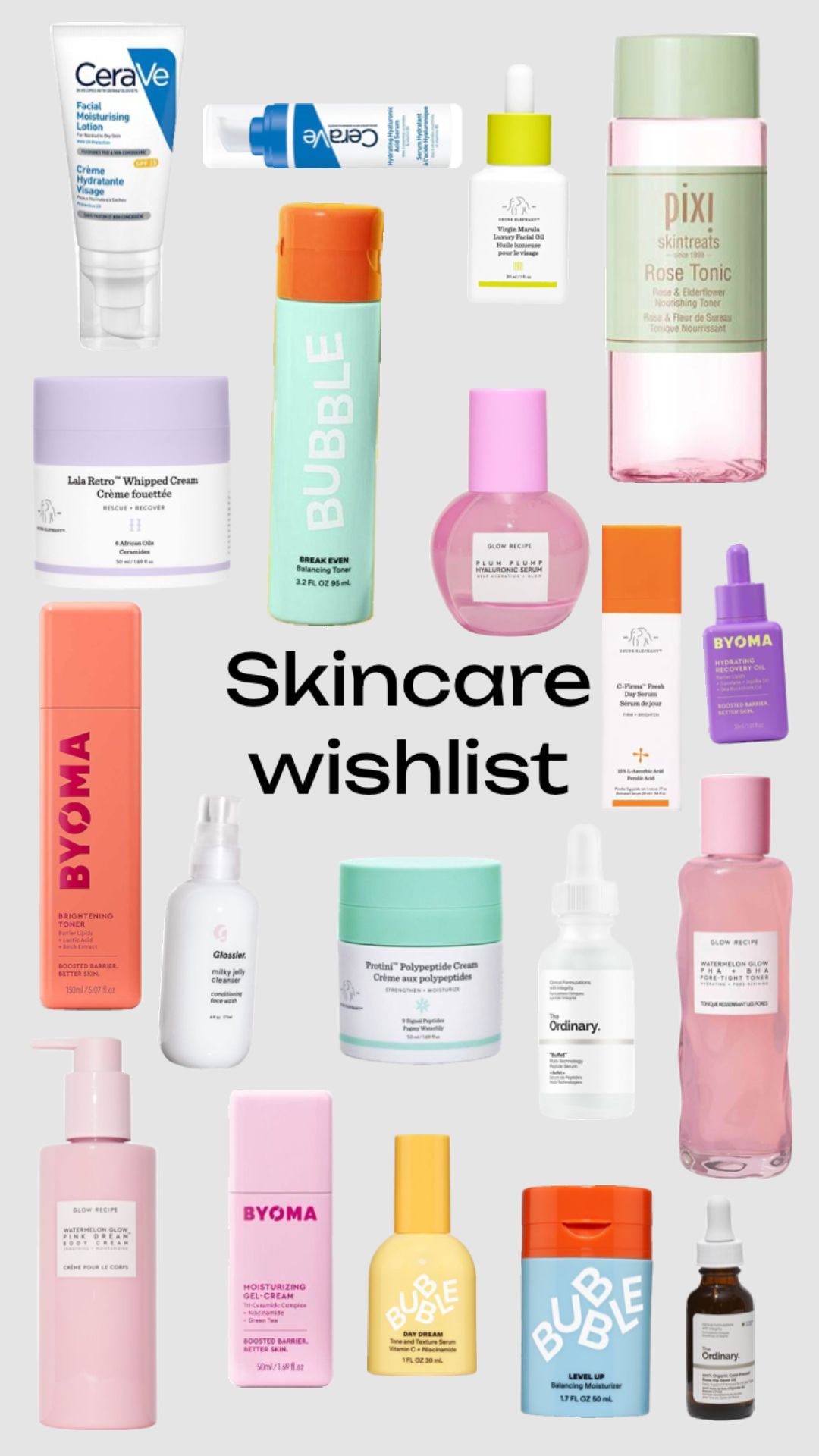 #skin#skincare#skincarewishlist#glossier#drunkelephant #glowrecipe#pixi#pixitoner#byoma#bubble#bubbleskincare#wishlist#preppy#beauty #outfitinspo #vintage #wallpaper #sports #vibes #coocnutgirl#beach