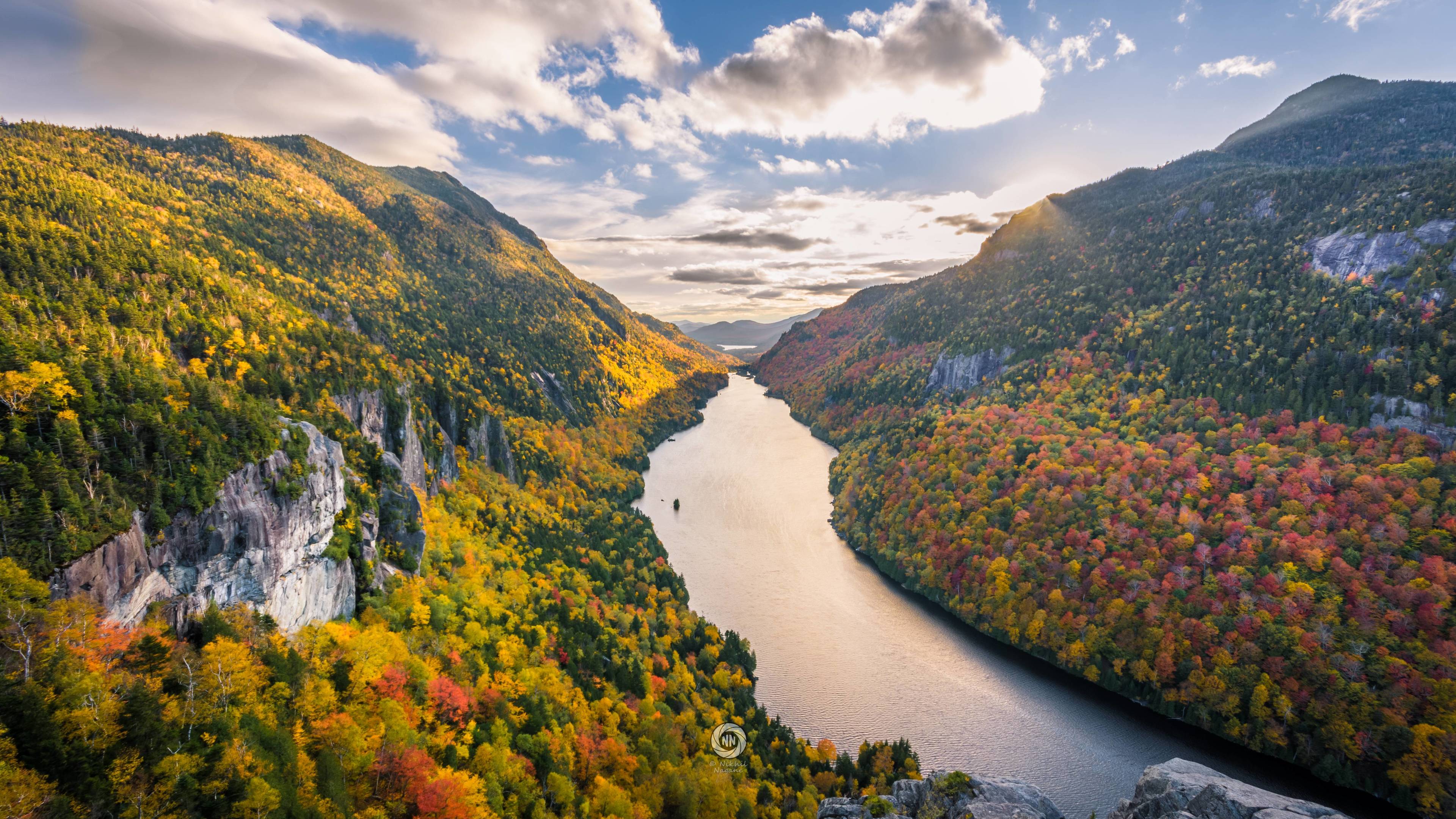 Adirondack Mountains River Clouds Trees