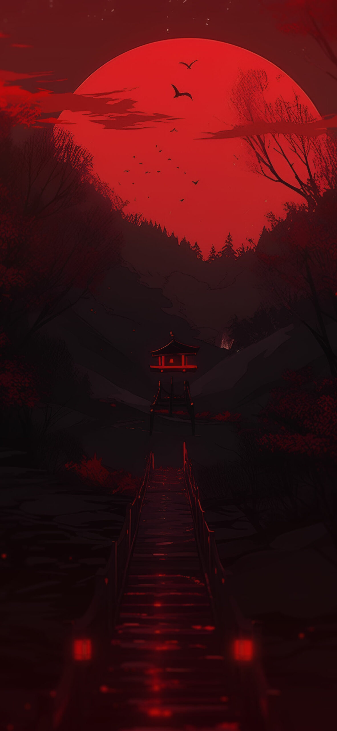 Bridge & Red Moon Dark Wallpaper