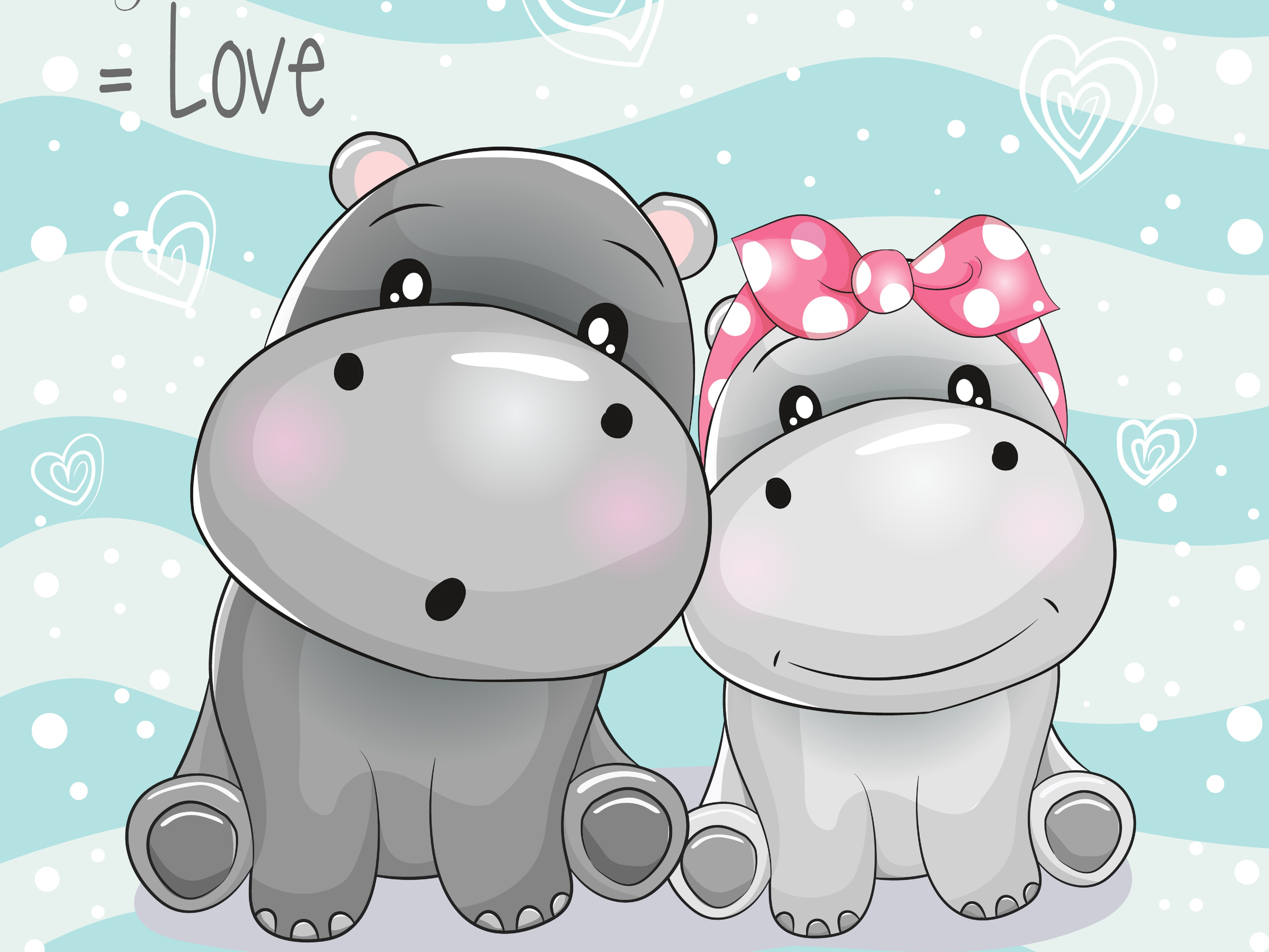 two cute hippo cartoon on striped
