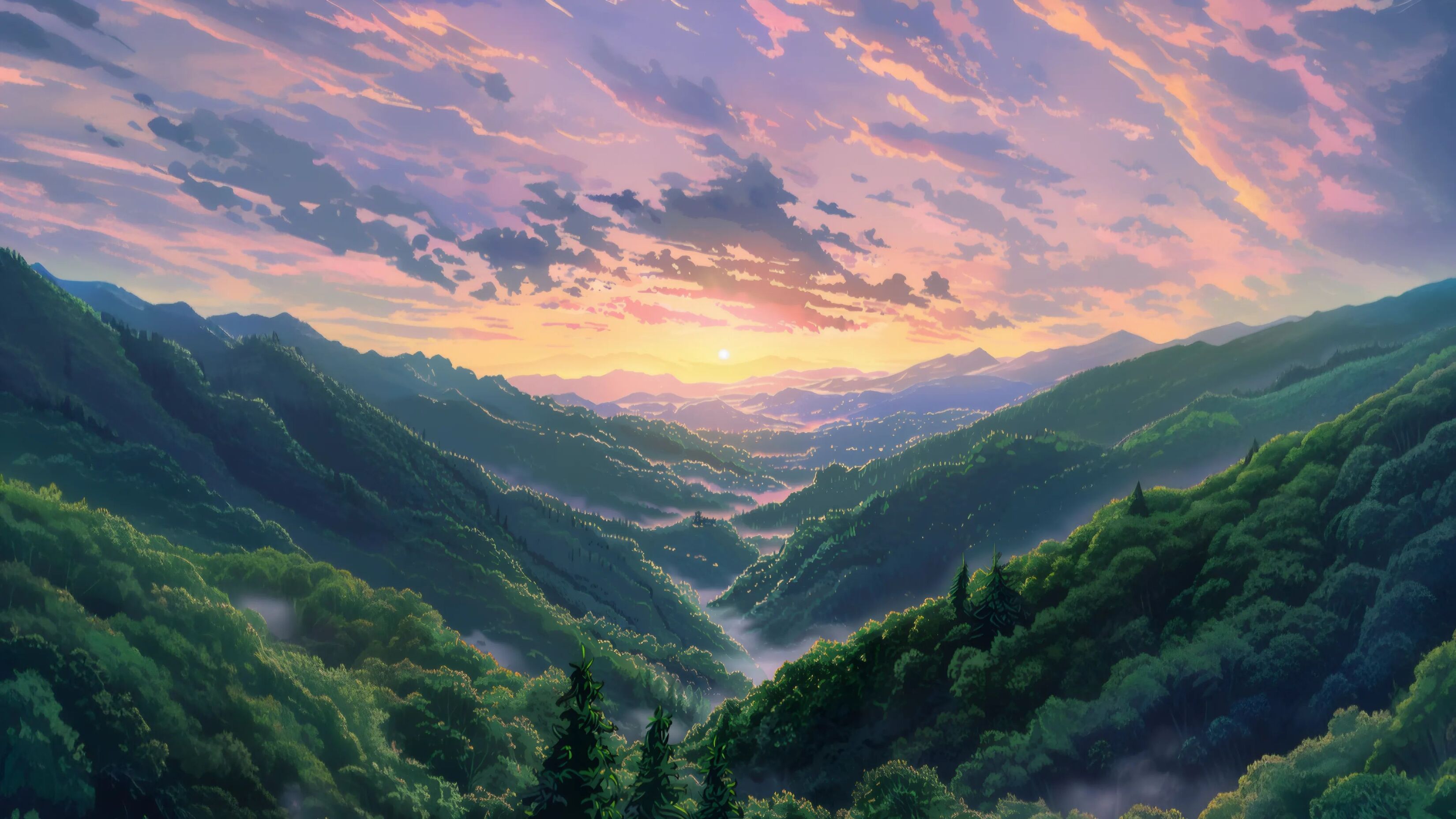 HD 4K Anime Mountain Landscape Wallpaper