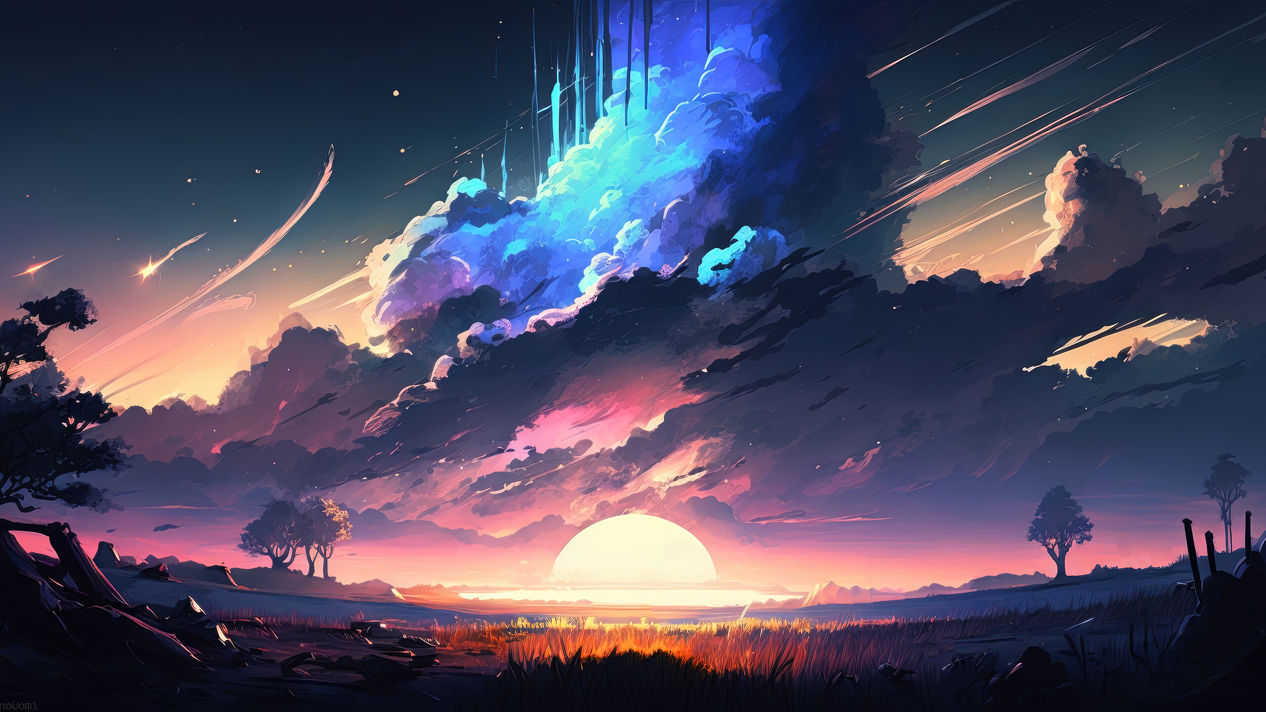 Sunset Clouds Anime Scenery Wallpaper