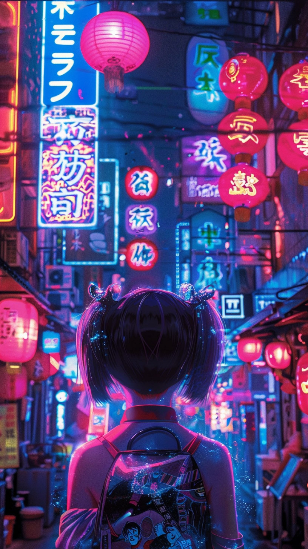 Anime Neon Japanese Streets Girl Wallpaper